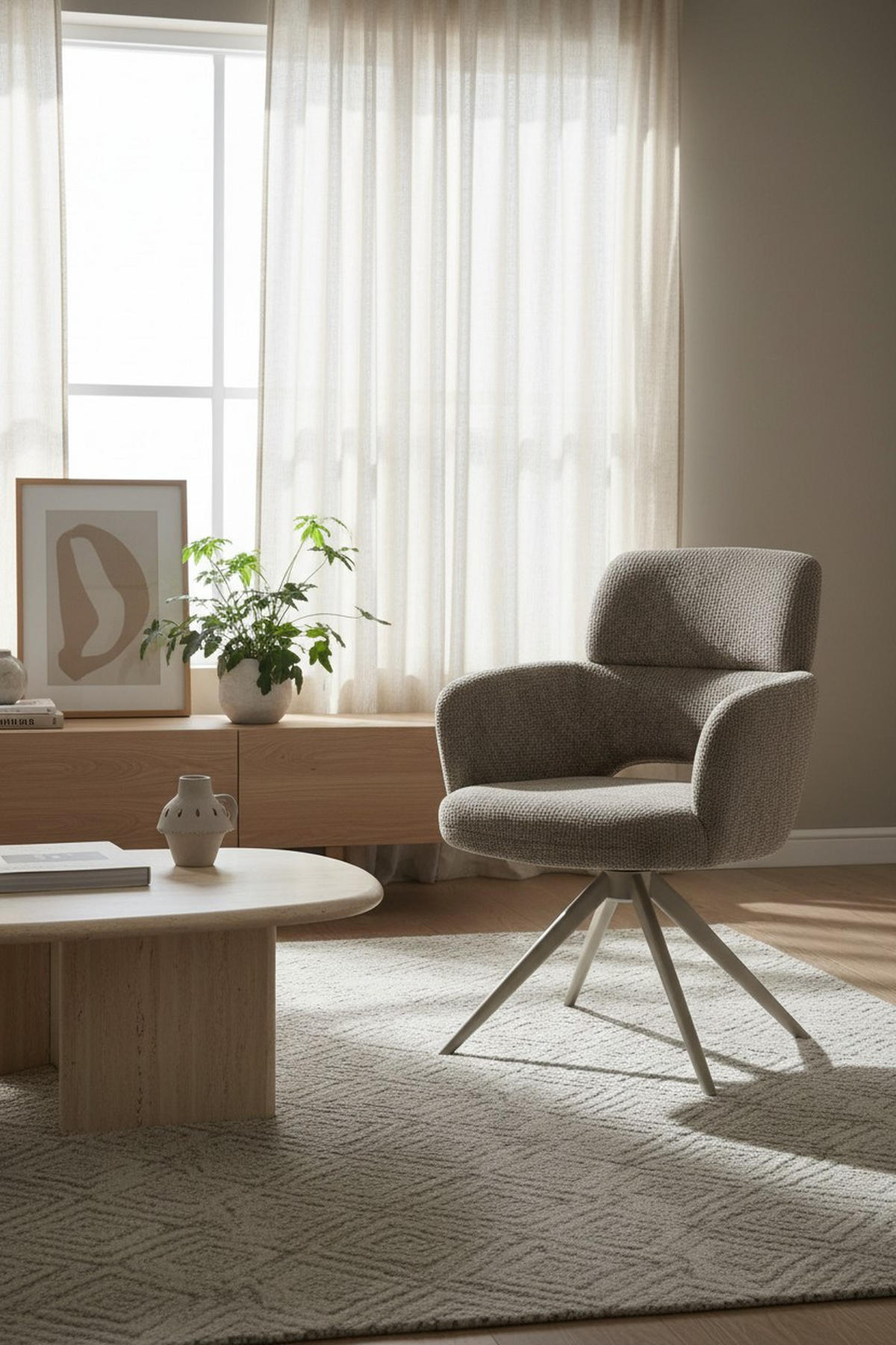 ARMLEHNSTUHL  Sitzfläche 360° drehbar Mikrofaser  Taupe  - Taupe, MODERN, Textil/Metall (61/88/63cm) - Livetastic
