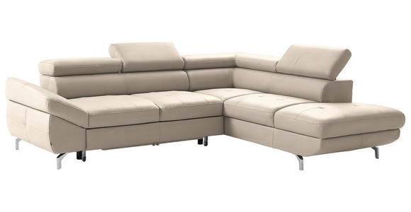 ECKSOFA Creme Echtleder - Silberfarben/Creme, Design, Leder/Metall (270/220cm) - Novel