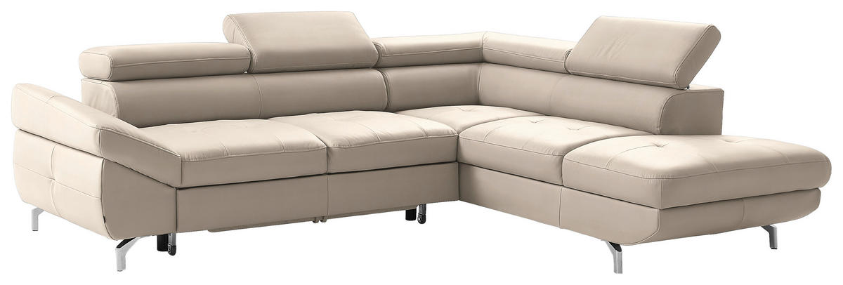 ROHOVÁ SEDAČKA, kůže, krémová - barvy stříbra/krémová, Design, kov/kůže (270/220cm) - Novel