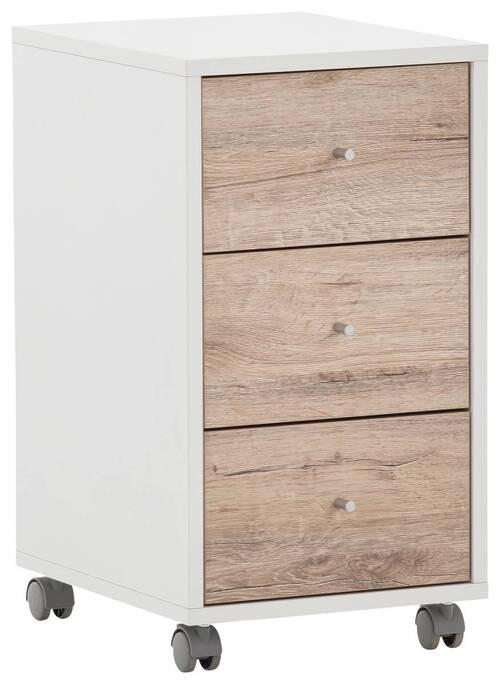 ROLLCONTAINER Weiß, Wildeiche - Wildeiche/Silberfarben, MODERN, Holzwerkstoff/Kunststoff (32,6/59,7/39,1cm) - MID.YOU