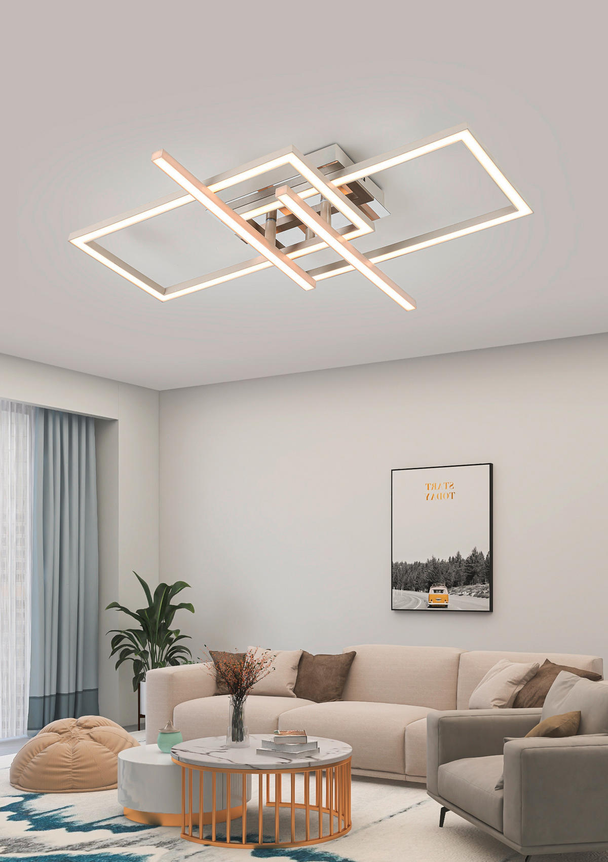 STROPNÍ LED SVÍTIDLO, 50/43/7,6 cm - barvy chromu/pískové barvy, Basics, kov/plast (50/43/7,6cm) - Novel