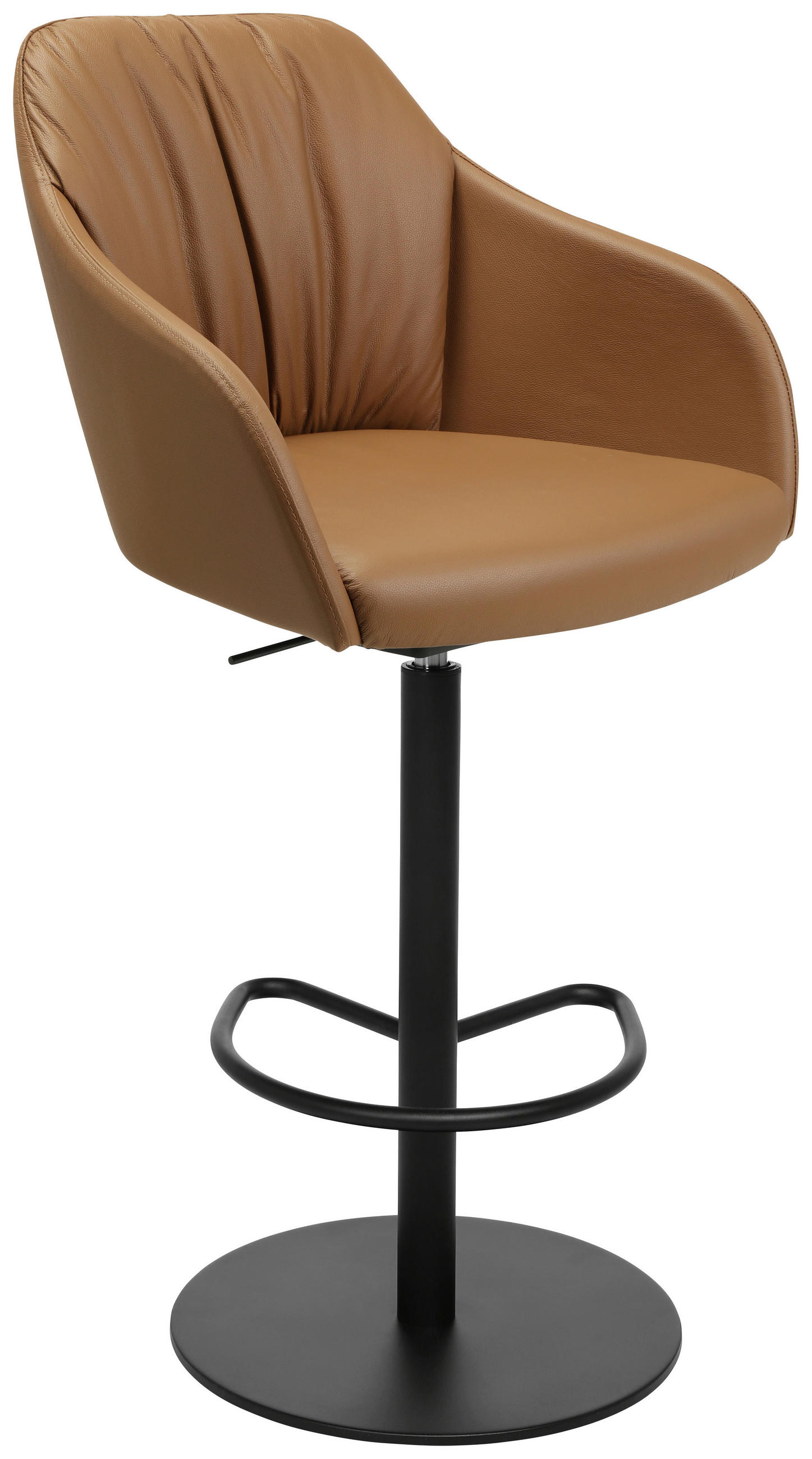 BARHOCKER Echtleder Cognac Stahl Sitzfläche 360° drehbar, Lederauswahl  - Cognac/Schwarz, Design, Leder/Metall (59/109,5-120/42cm) - Johann Jakob
