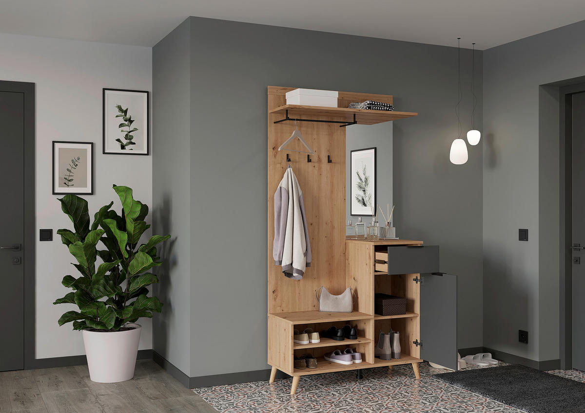 GARDEROBE  in 100/202/40 cm  - Graphitfarben/Eiche Artisan, Design, Glas/Holzwerkstoff (100/202/40cm) - home24