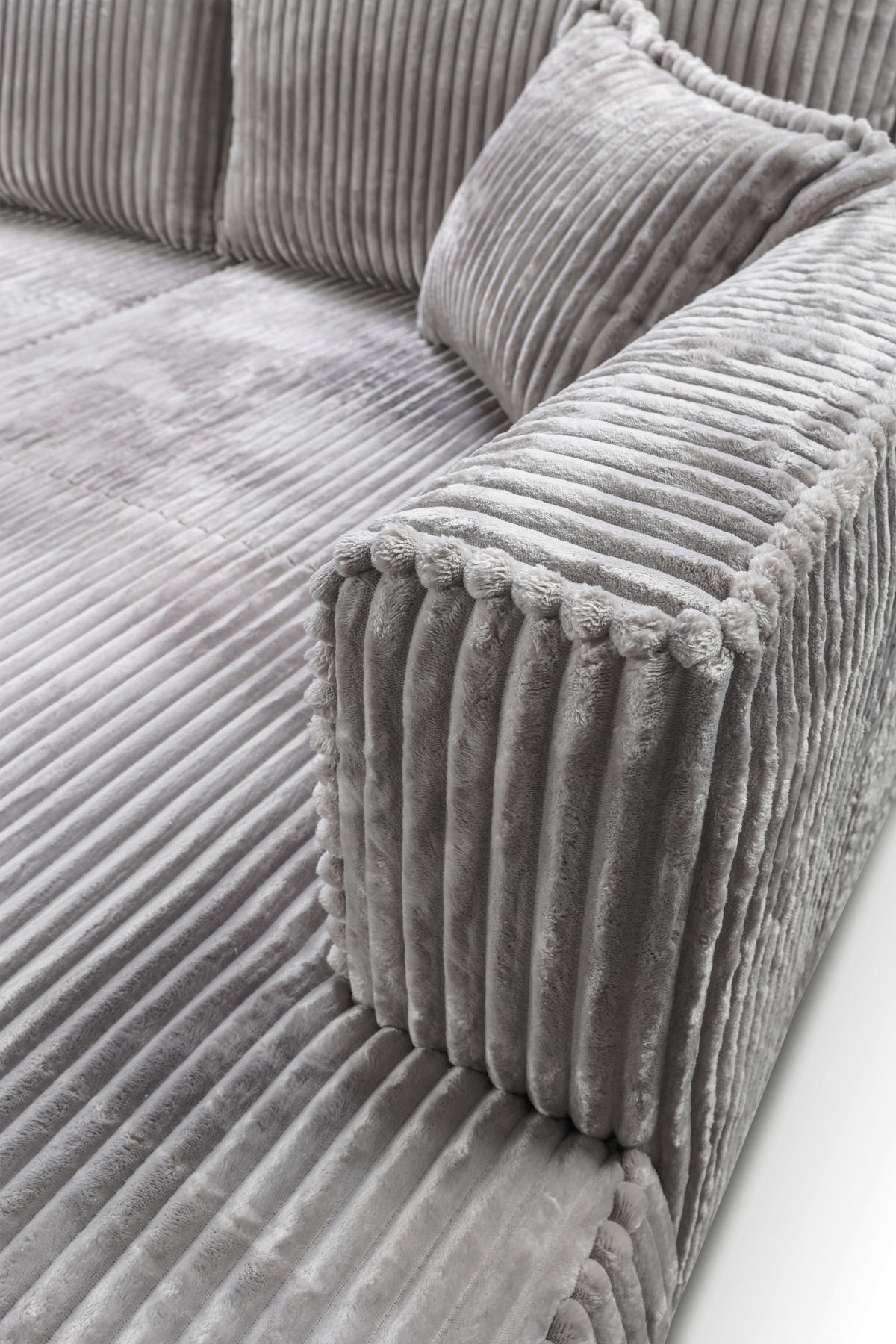 ECKSOFA in Cord Hellgrau  - Hellgrau/Schwarz, Modern, Holz/Textil (322/208cm) - MID.YOU