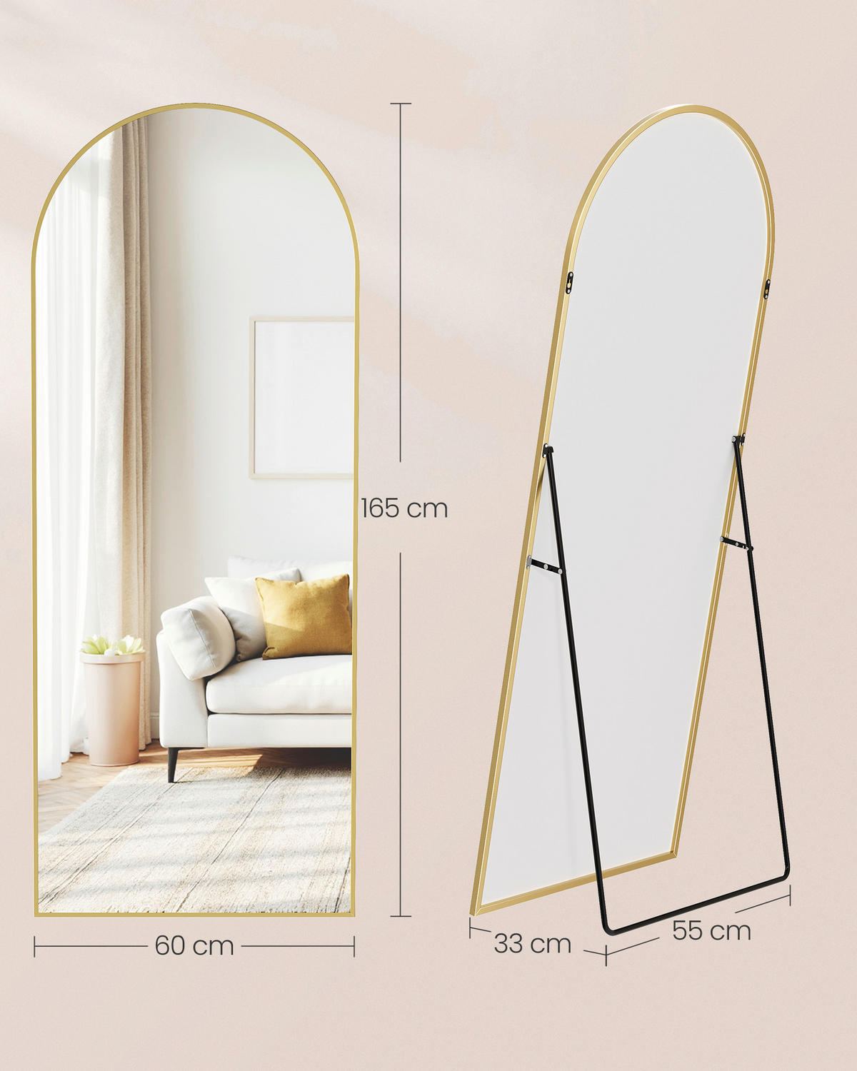 STANDSPIEGEL 60/165/33 cm  - Goldfarben, Trend, Glas/Metall (60/165/33cm) - Boxxx