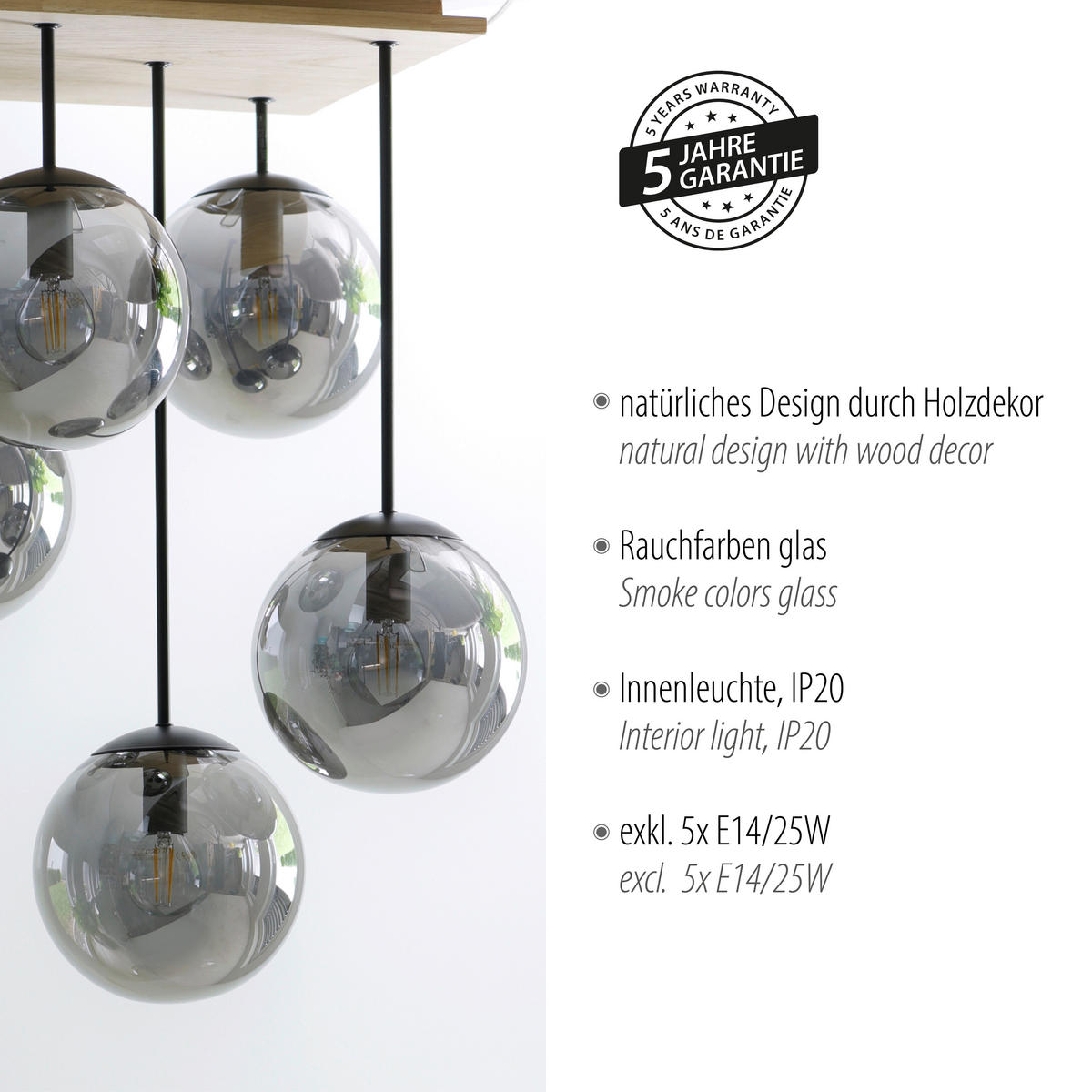 DECKENLEUCHTE Widow 37/37/59,5 cm   - Natur, Glas/Kunststoff (37/37/59,5cm)