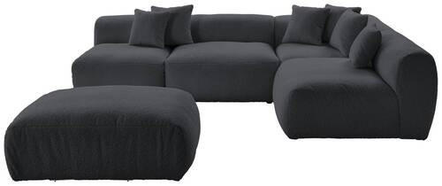 ECKSOFA inkl. Hocker in Flachgewebe, Teddystoff Dunkelgrau - Dunkelgrau, Trend, Textil (300/215cm) - Livetastic