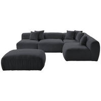 ECKSOFA inkl. Hocker in Flachgewebe, Teddystoff Dunkelgrau  - Dunkelgrau, Trend, Textil (300/215cm) - Livetastic