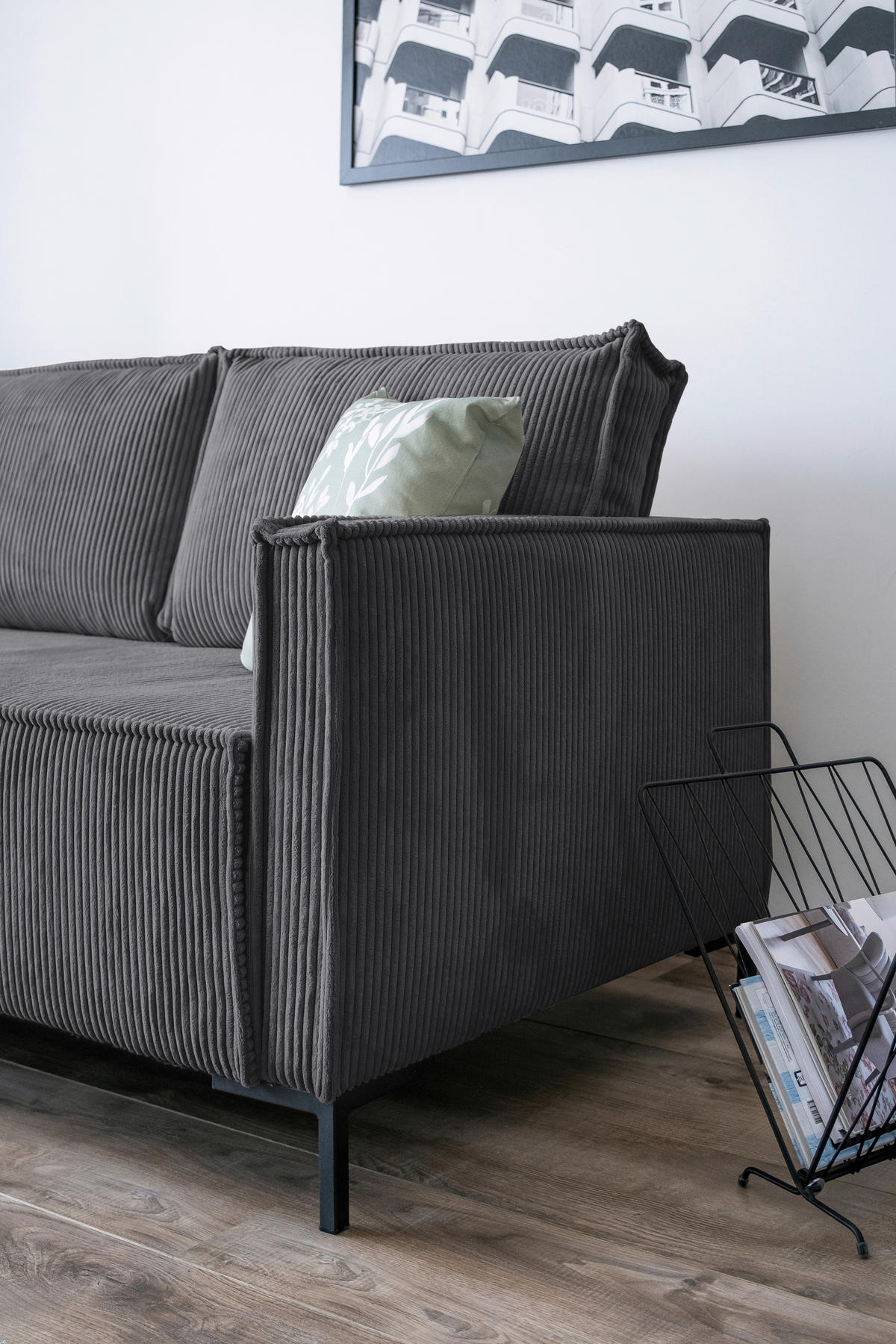ECKSOFA in Cord Grau  - Schwarz/Grau, Design, Textil/Metall (232/90/154cm) - MID.YOU