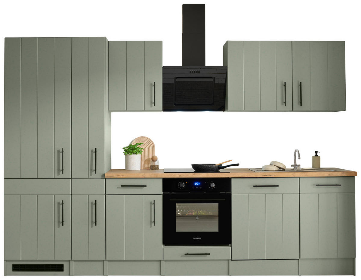 KÜCHENBLOCK 310 cm   in Wildeiche, Schilfgrün  - Schilfgrün/Wildeiche, Trend, Holzwerkstoff/Metall (310cm) - Respekta