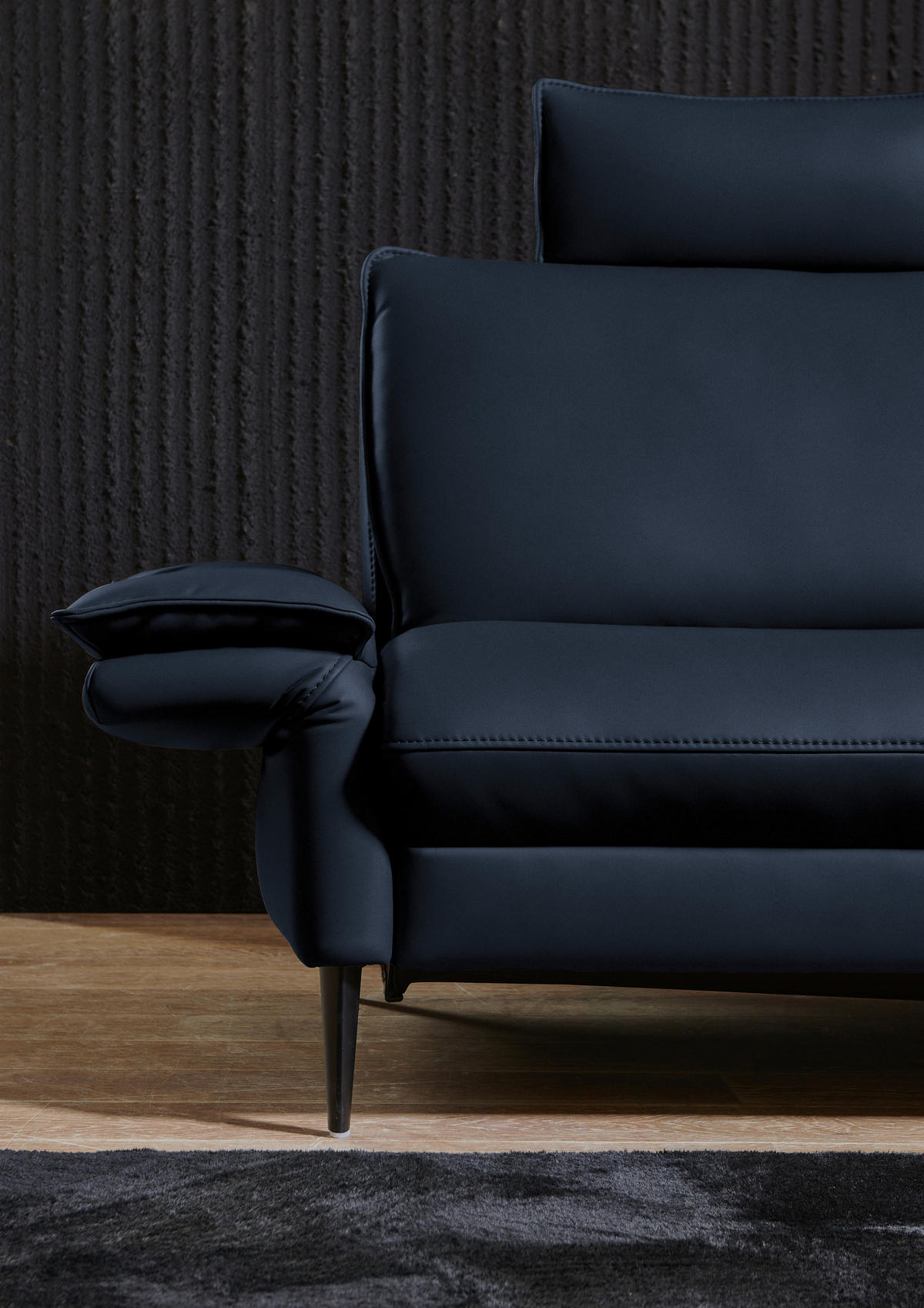 ECKSOFA in Echtleder Dunkelblau  - Schwarz/Dunkelblau, Design, Leder/Metall (334/172cm) - Valdera