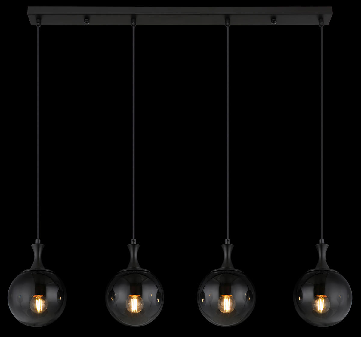 HÄNGELEUCHTE 90/15/130 cm    - Schwarz, Design, Glas/Kunststoff (90/15/130cm) - Globo