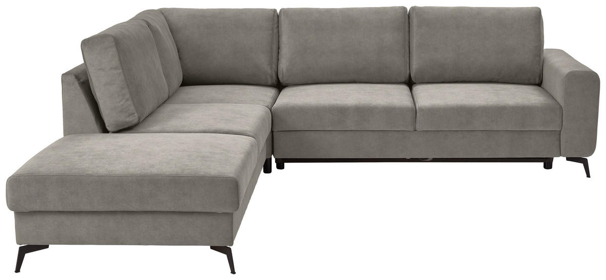 ECKSOFA in Chenille Hellgrau  - Hellgrau/Schwarz, Konventionell, Textil/Metall (257/275cm) - MID.YOU