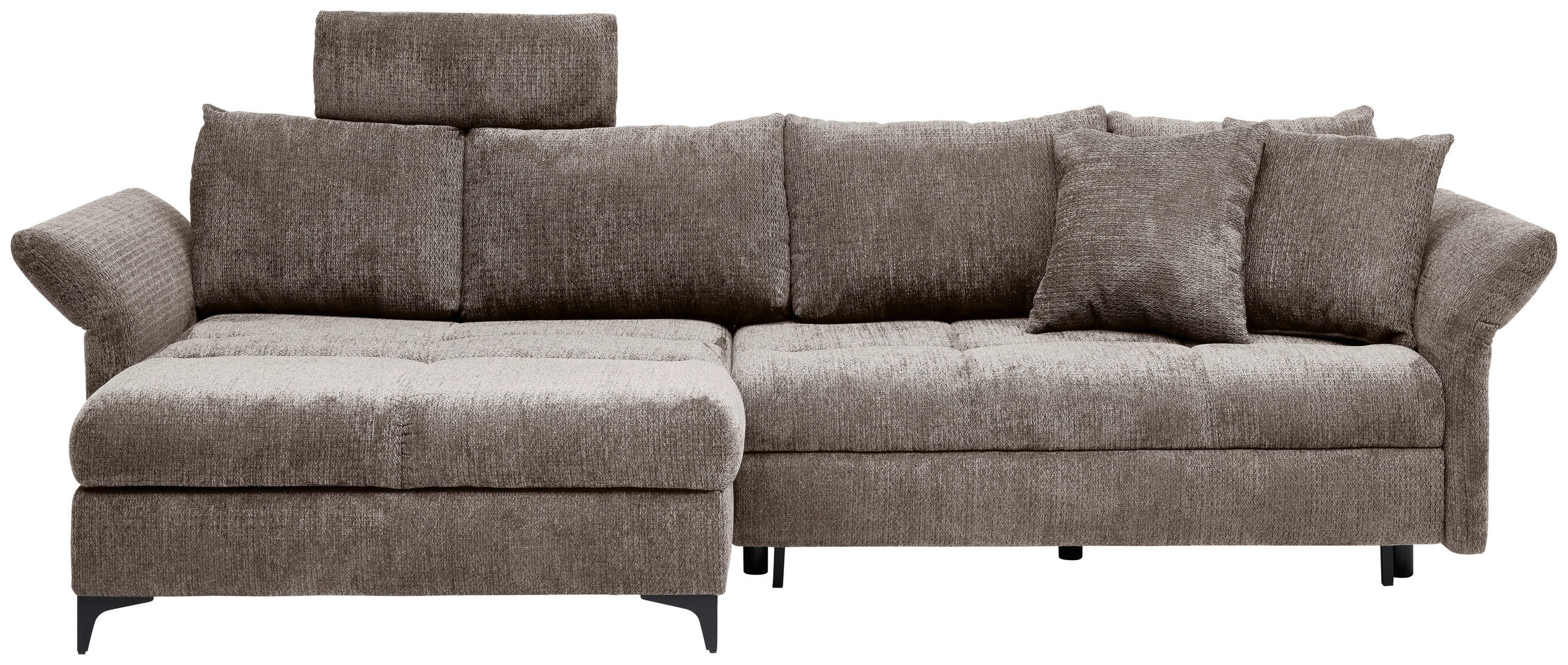 ECKSOFA  in Chenille Taupe  - Taupe/Schwarz, KONVENTIONELL, Textil/Metall (291/153cm) - Hom`in