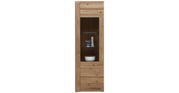 VITRINE Eiche furniert, massiv Eichefarben - Eichefarben/Alufarben, KONVENTIONELL, Glas/Holz (65/205/38cm) - Voleo