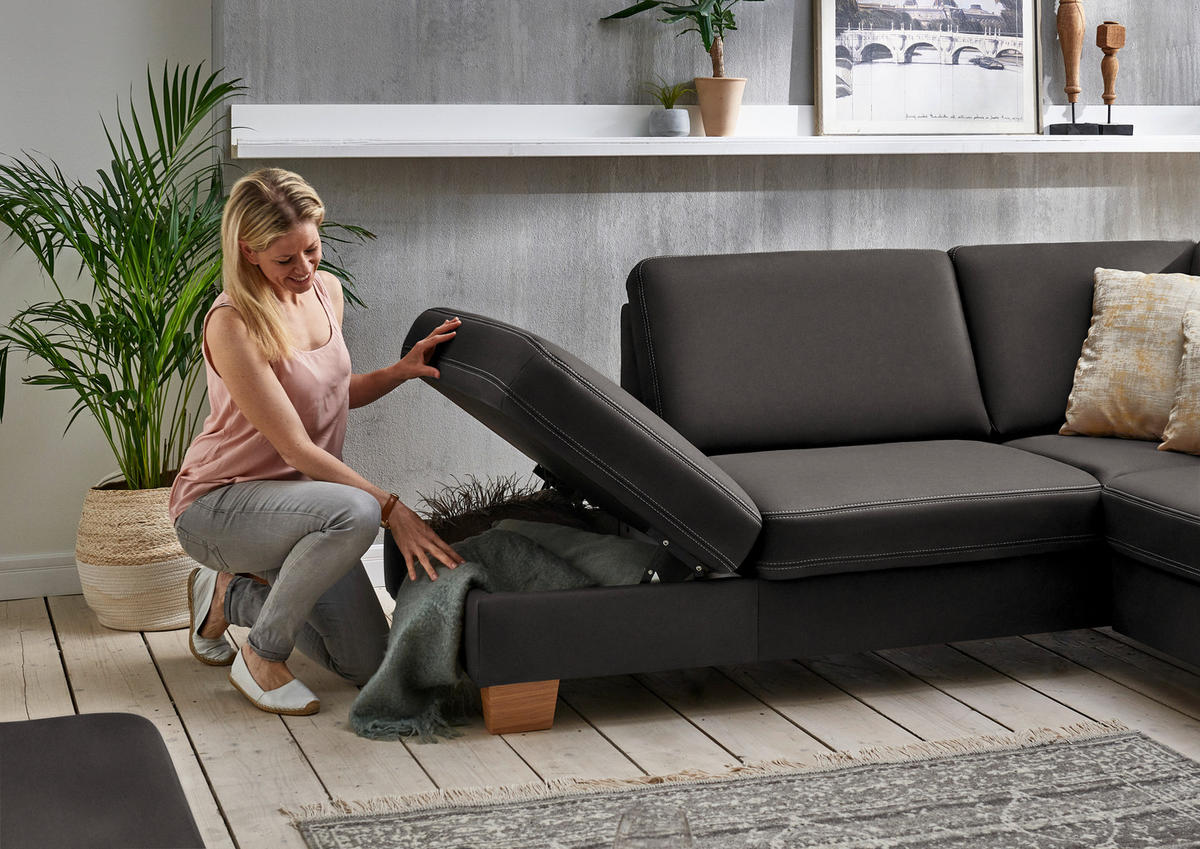 ECKSOFA  in Echtleder Graubraun  235/274 cm  - Eichefarben/Graubraun, KONVENTIONELL, Leder/Holzwerkstoff (235/274cm) - Beldomo Premium