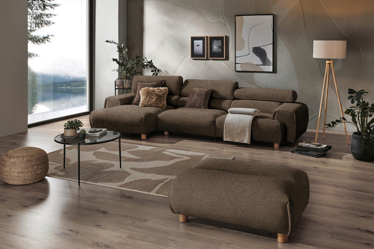 ECKSOFA in Velours Dunkelbraun  150/329 cm  - Dunkelbraun, Natur, Holz/Textil (150/329cm) - Lomoco
