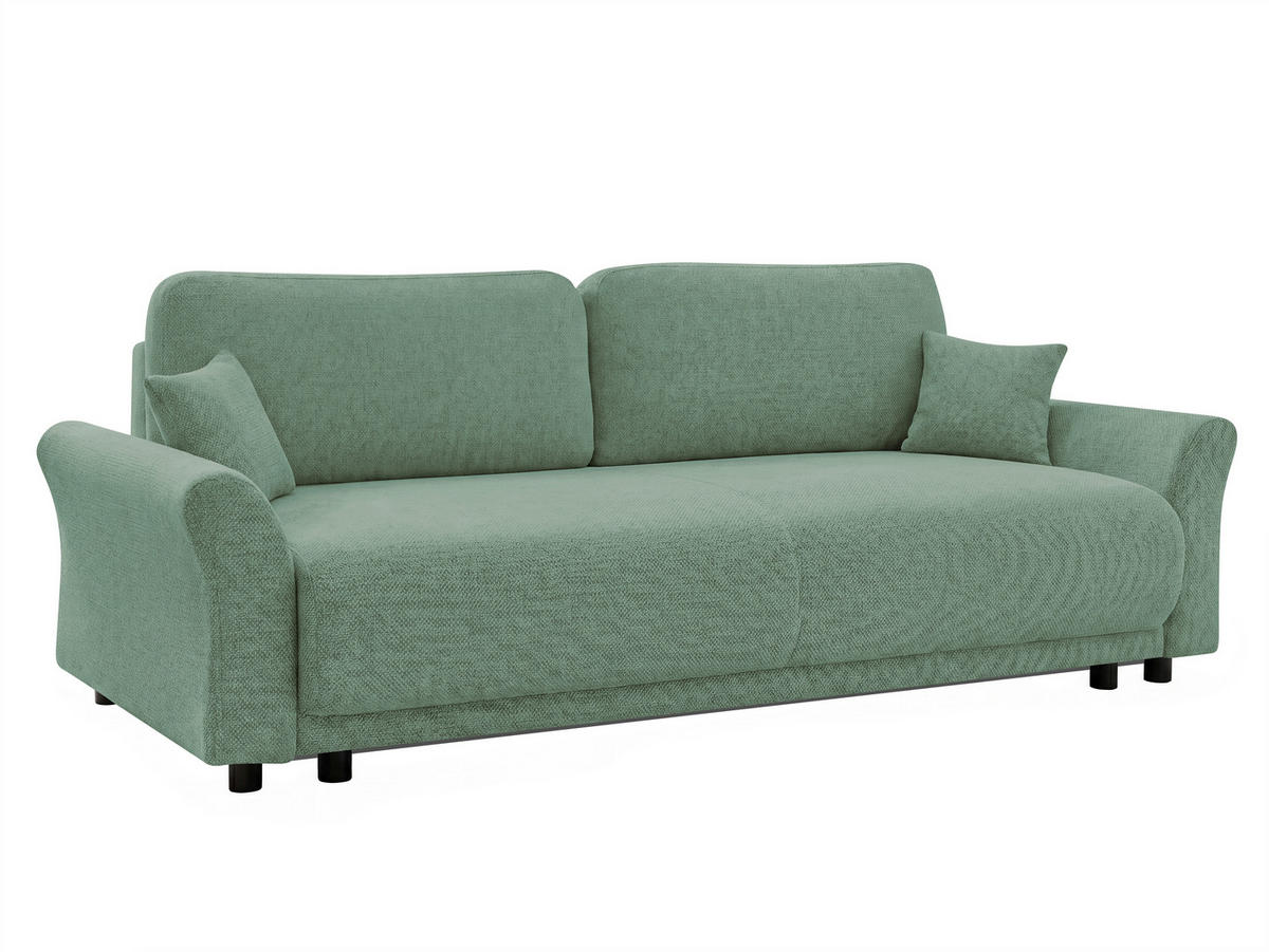 SCHLAFSOFA Flachgewebe, Struktur Grün  inkl. Zierkissen, Rückenkissen, Bettkasten, Schlaffunktion, Rücken echt  - Schwarz/Grün, Design, Textil (244/88/100cm) - P & B