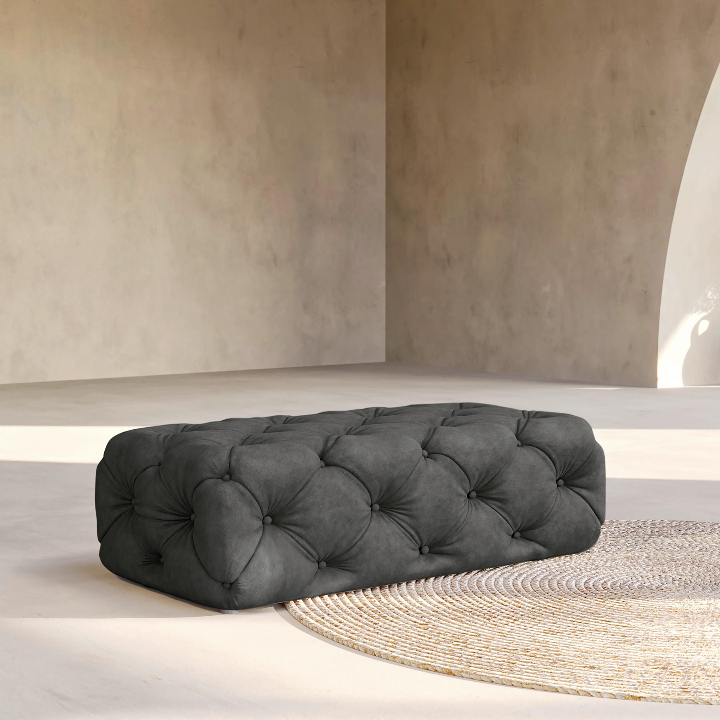 HOCKER Fresco Mikrofaser Anthrazit  - Anthrazit/Schwarz, Design, Kunststoff/Textil (130/39/65cm) - P & B