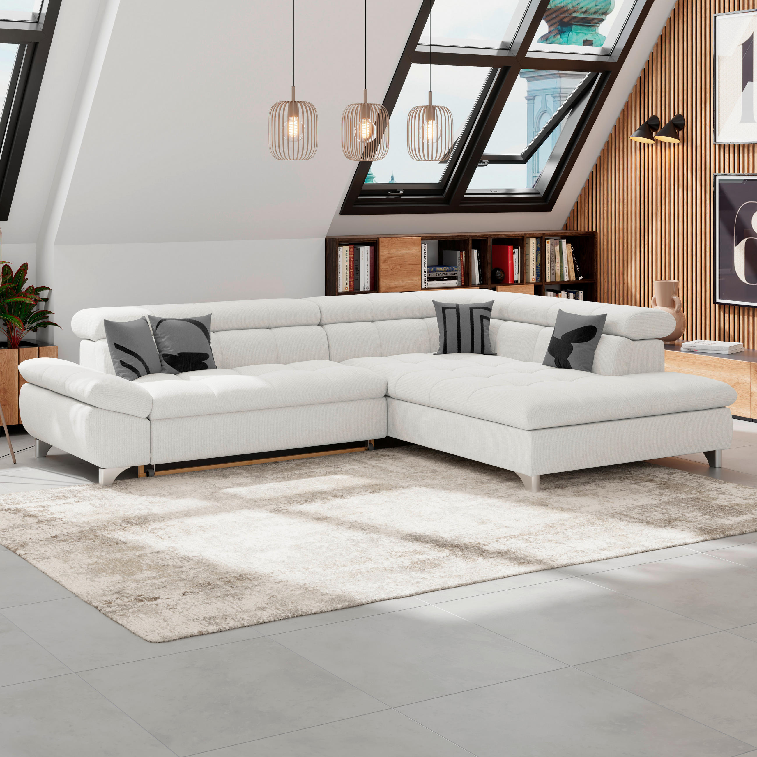 ECKSOFA Creme Chenille  - Chromfarben/Creme, KONVENTIONELL, Textil/Metall (312/234cm) - Livetastic