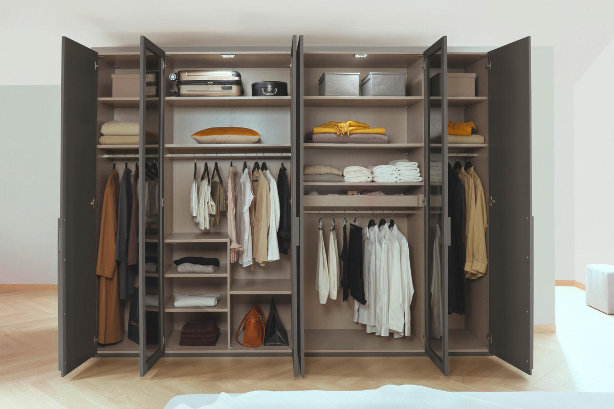 DREHTÜRENSCHRANK  in Graphitfarben  - Graphitfarben, Trend, Glas/Holzwerkstoff (301/223/60cm) - Novel