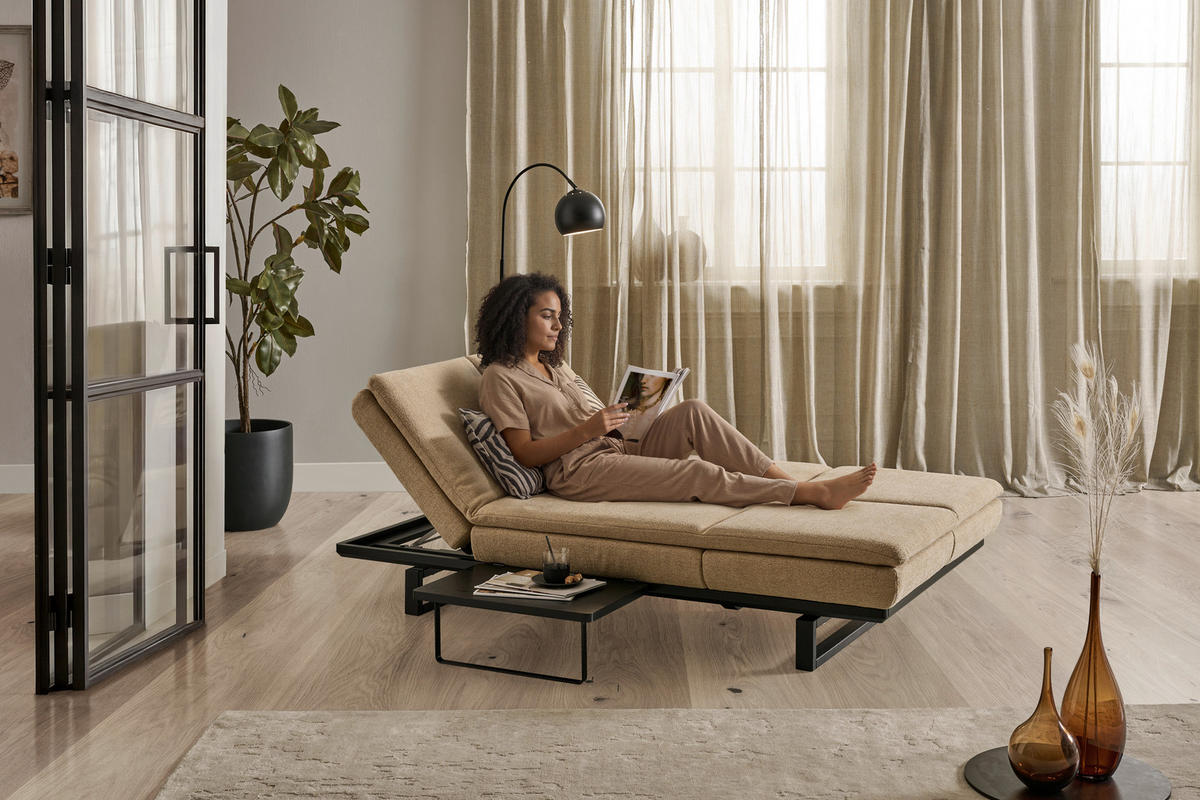 SCHLAFSOFA  in Flachgewebe Beige  - Beige/Schwarz, Design, Holz/Textil (201/80/120cm) - Joka