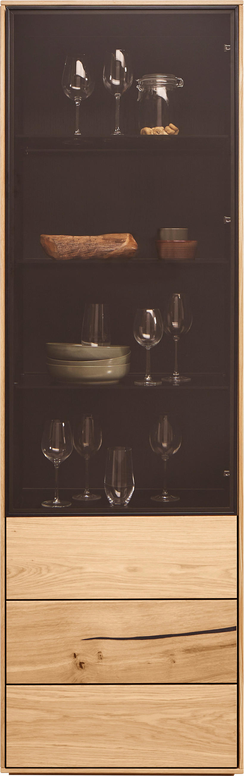 VITRINE  in furniert Wildeiche Braun, Schwarz, Eichefarben  - Eichefarben/Schwarz, Natur, Glas/Holz (60/192/40cm) - Waldwelt