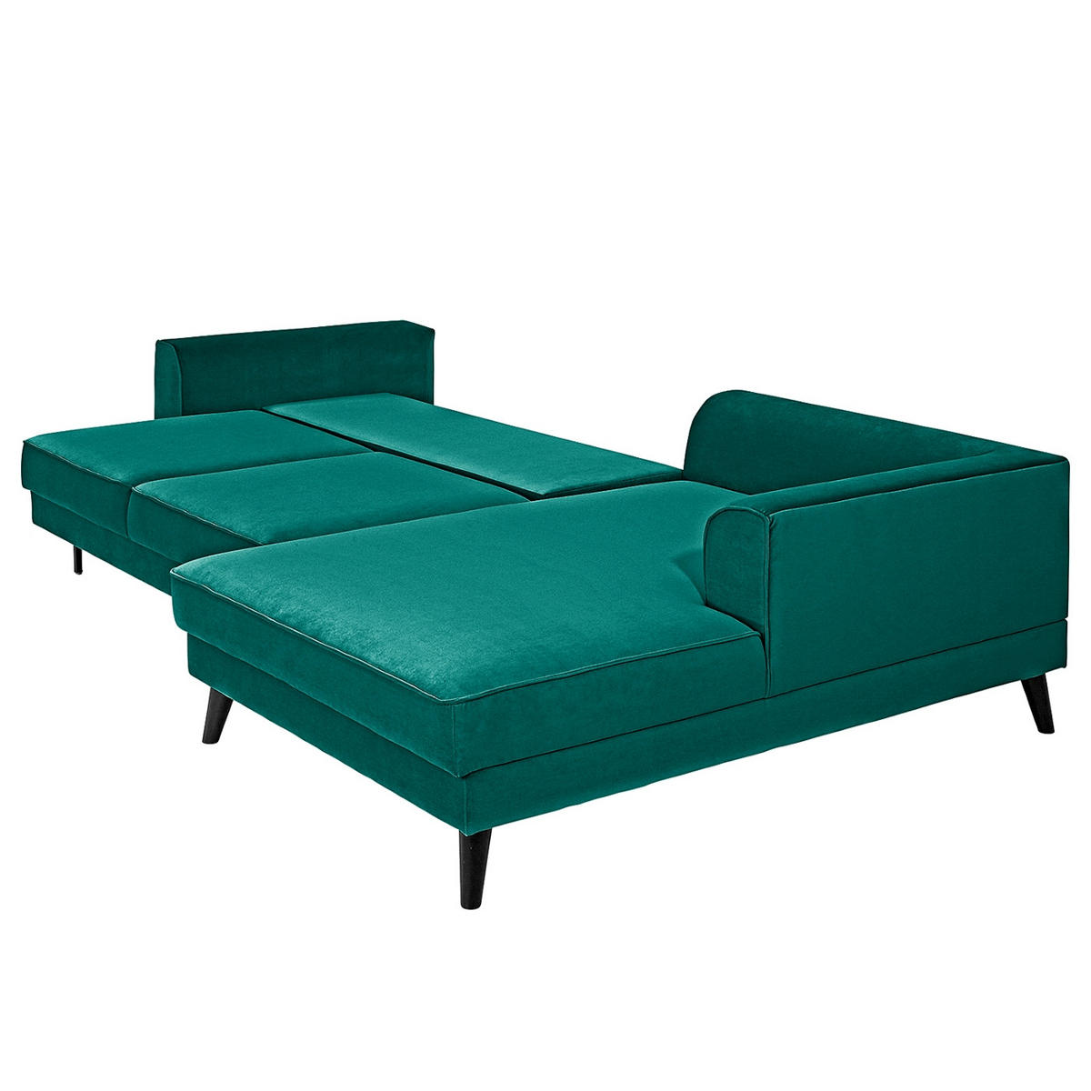 ECKSCHLAFSOFA in Samt, Velours Petrol  - Wengefarben/Petrol, Modern, Holz/Textil (280/85/169cm) - Trendmanufaktur