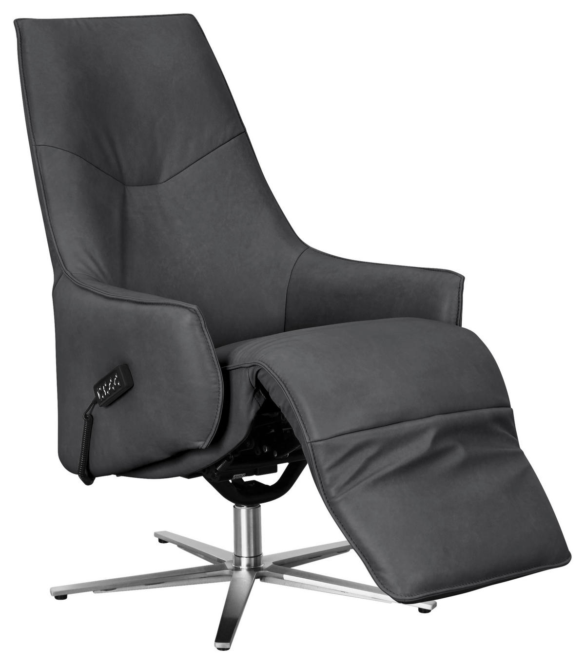 RELAXSESSEL in Leder Dunkelgrau  - Edelstahlfarben/Dunkelgrau, Design, Leder/Metall (70/120/88cm) - Himolla
