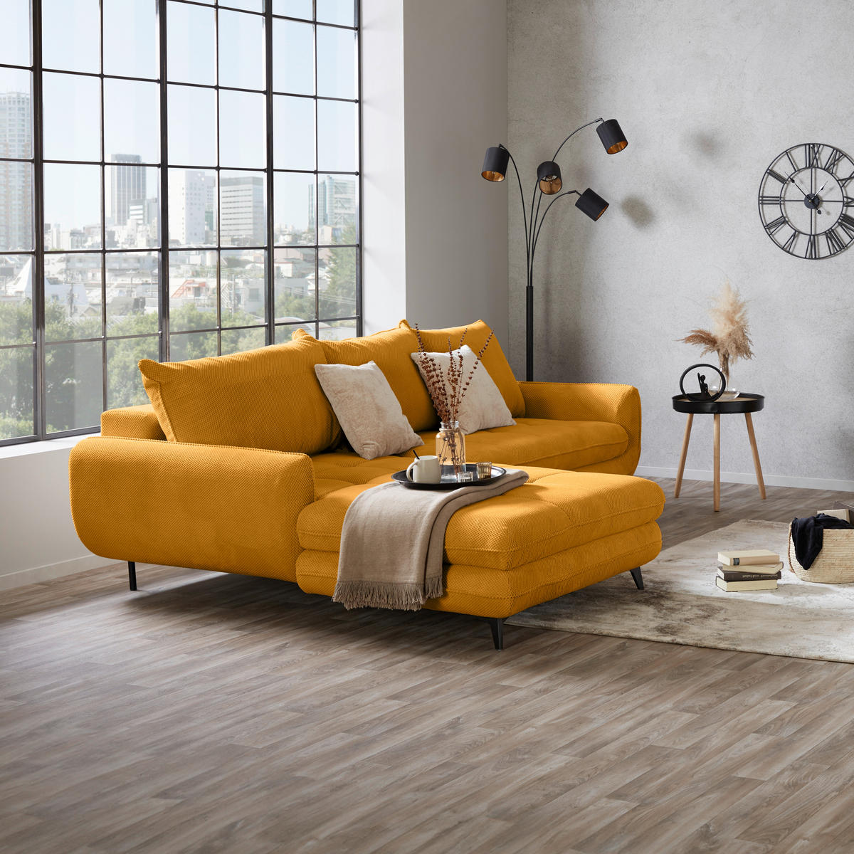 ECKSOFA WAVE Senfgelb Struktur  - Beige/Senfgelb, MODERN, Textil/Metall (189/266cm) - MID.YOU