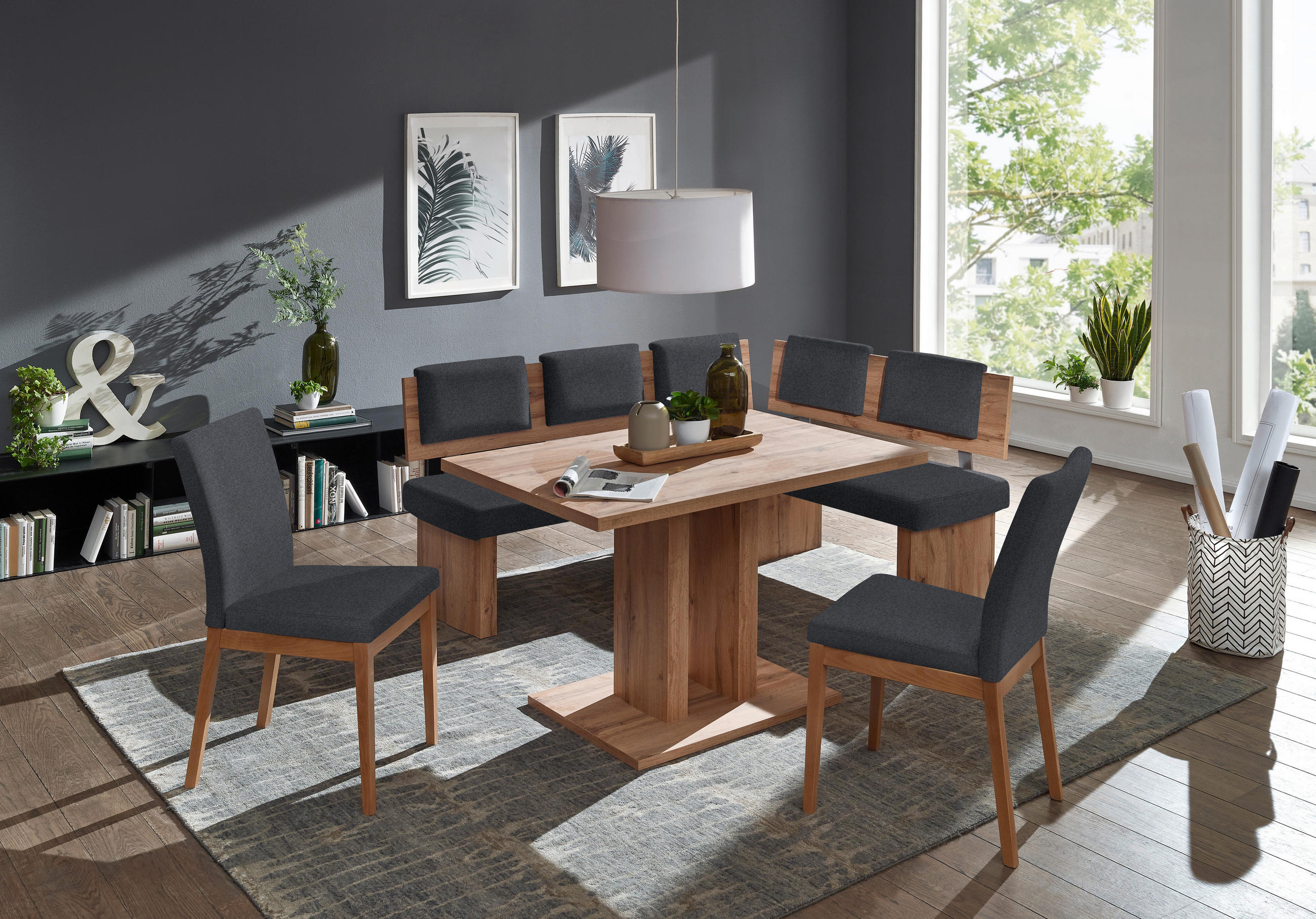 STUHL in Holz, Textil Anthrazit, Eichefarben  - Eichefarben/Anthrazit, KONVENTIONELL, Holz/Textil (47/95/60cm) - Cantus