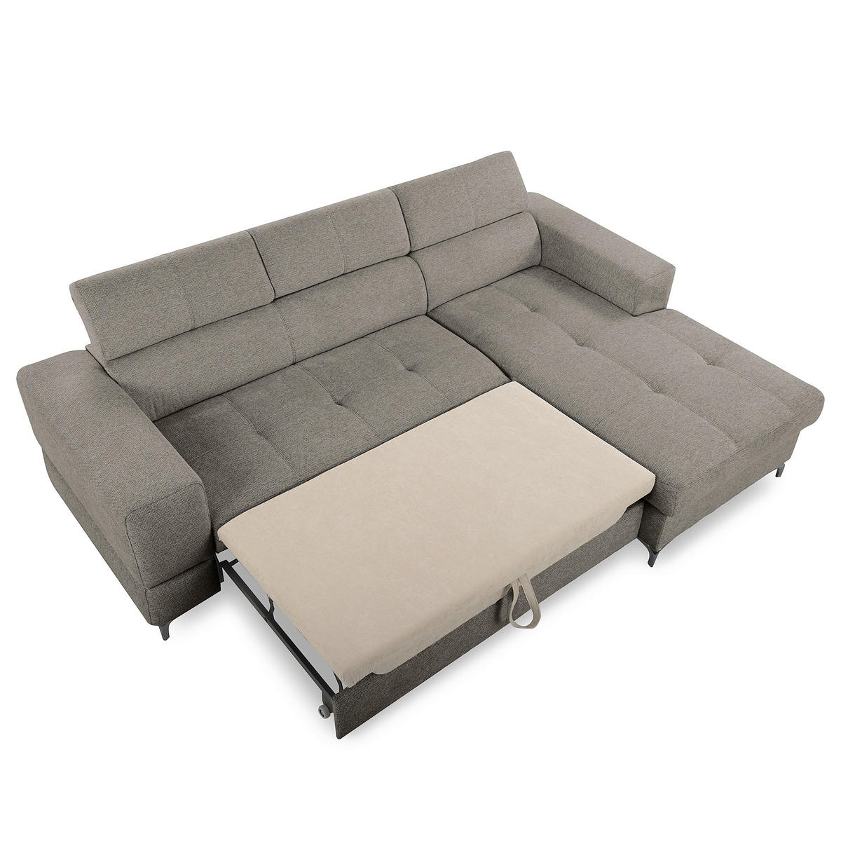 ECKSOFA TORINO Graphitfarben Chenille Bettkasten, Kopfteilverstellung  - Schwarzchrom/Graphitfarben, Design, Textil/Metall (247/173cm) - Livetastic