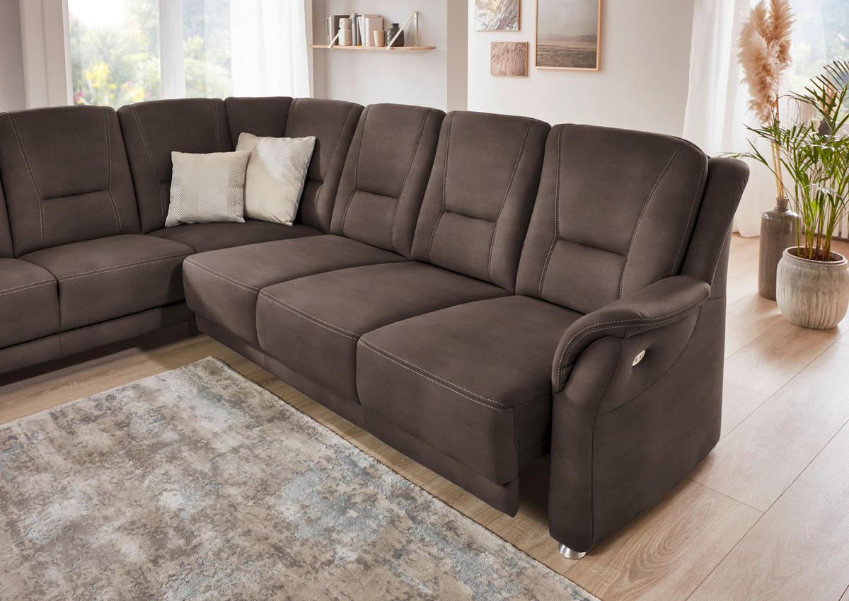 ECKSOFA in Mikrofaser Graubraun  223/275 cm  - Graubraun/Beige, KONVENTIONELL, Textil/Metall (223/275cm) - Beldomo Comfort