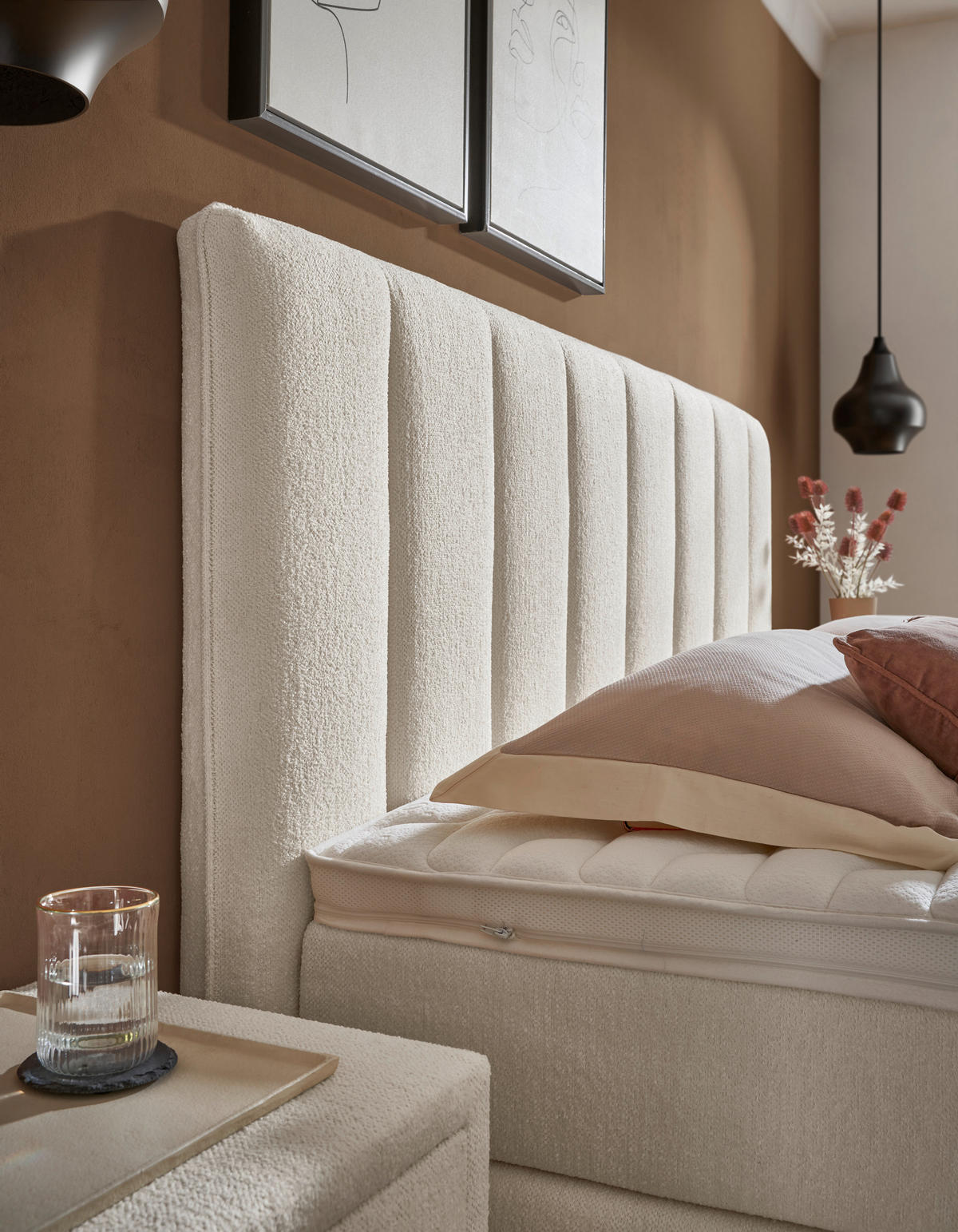 BOXSPRINGBETT 180/200 cm,  in Creme, H2 + H3 = mittel + fest  - Creme, KONVENTIONELL, Kunststoff/Textil (180/200cm) - Voleo