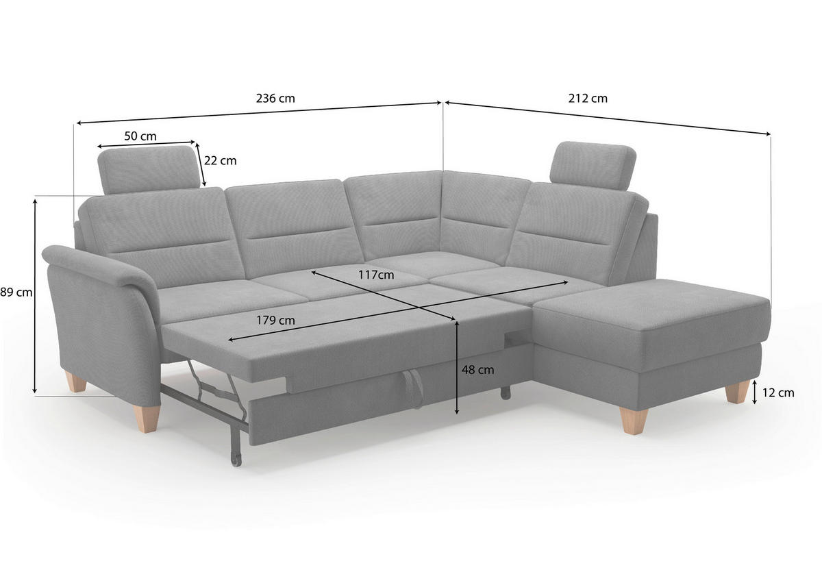 ECKSOFA in Flachgewebe Dunkelbraun  236/212 cm  - Eichefarben/Dunkelbraun, KONVENTIONELL, Holz/Textil (236/212cm) - Sit & More