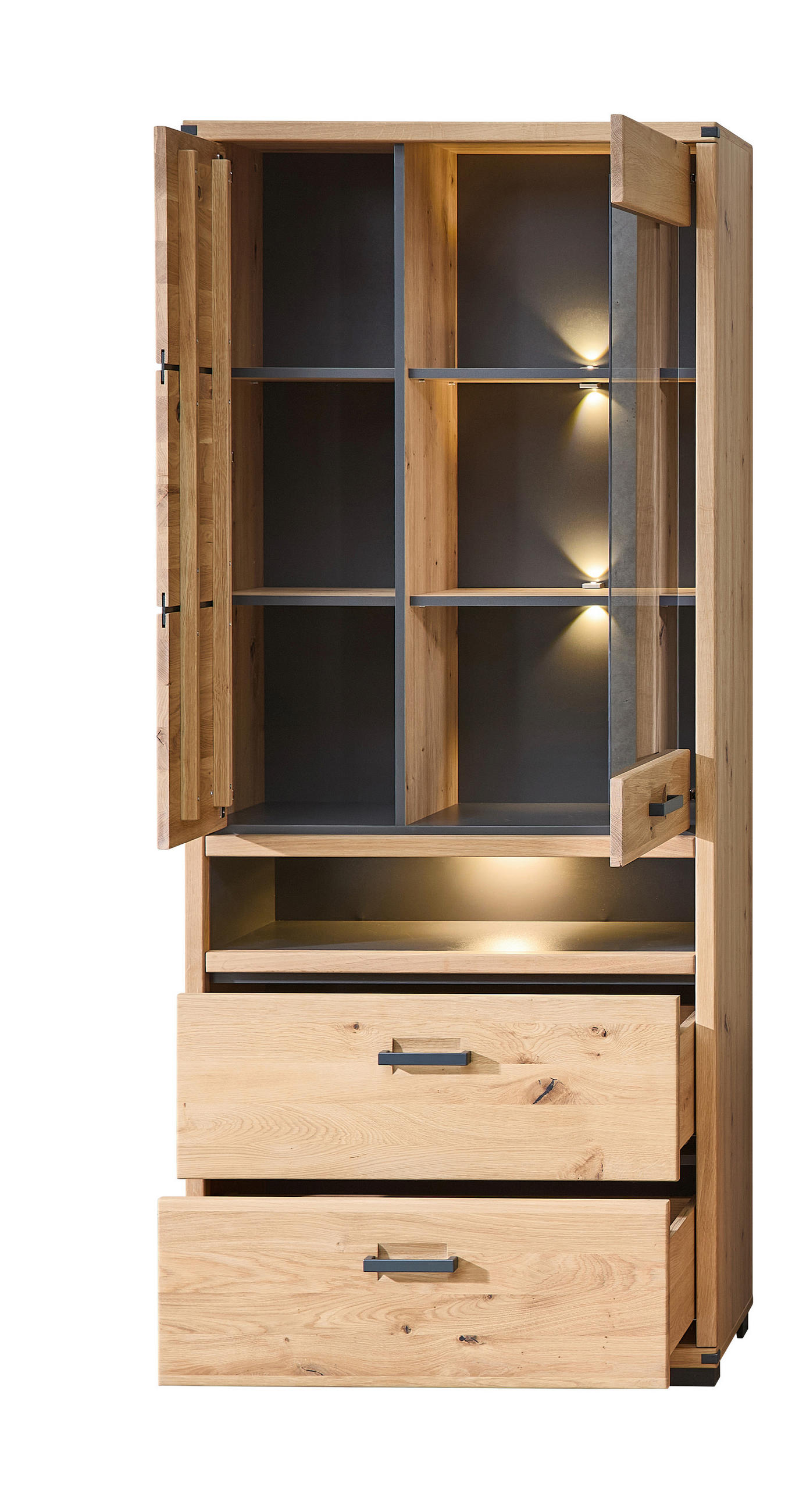 VITRINE in Eiche Artisan  - Graphitfarben/Eiche Artisan, Design, Holzwerkstoff/Metall (85/204/38cm) - Livetastic