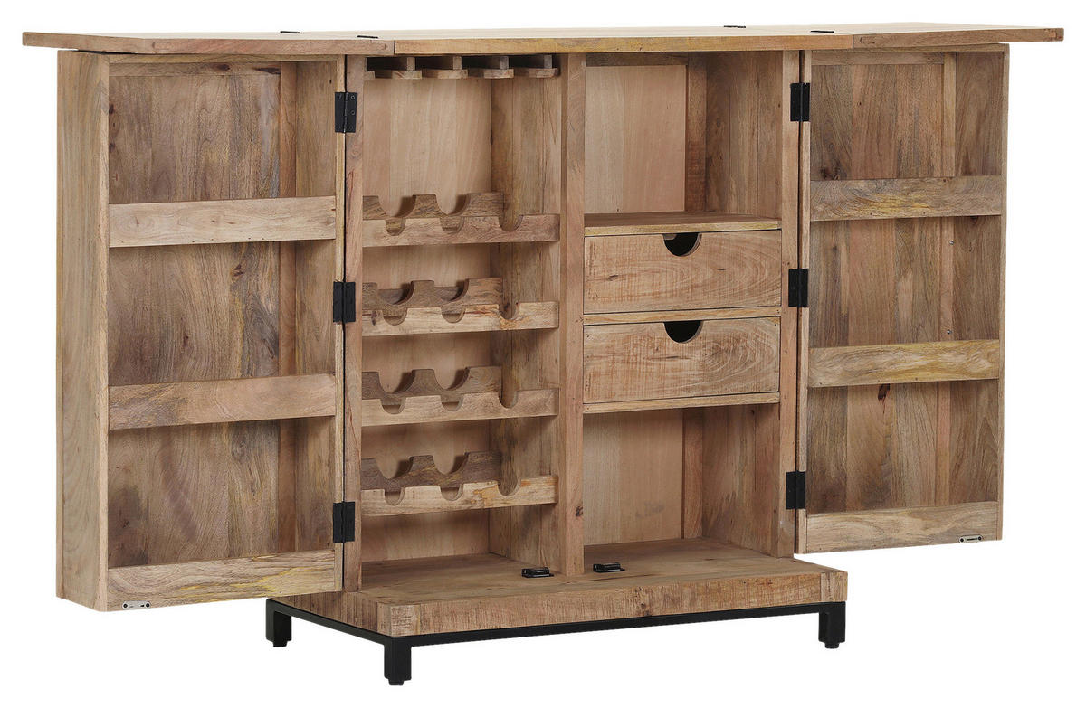 BAR Mangoholz massiv Naturfarben  - Schwarz/Naturfarben, Design, Holz/Metall (100-150/122/55cm) - Landscape