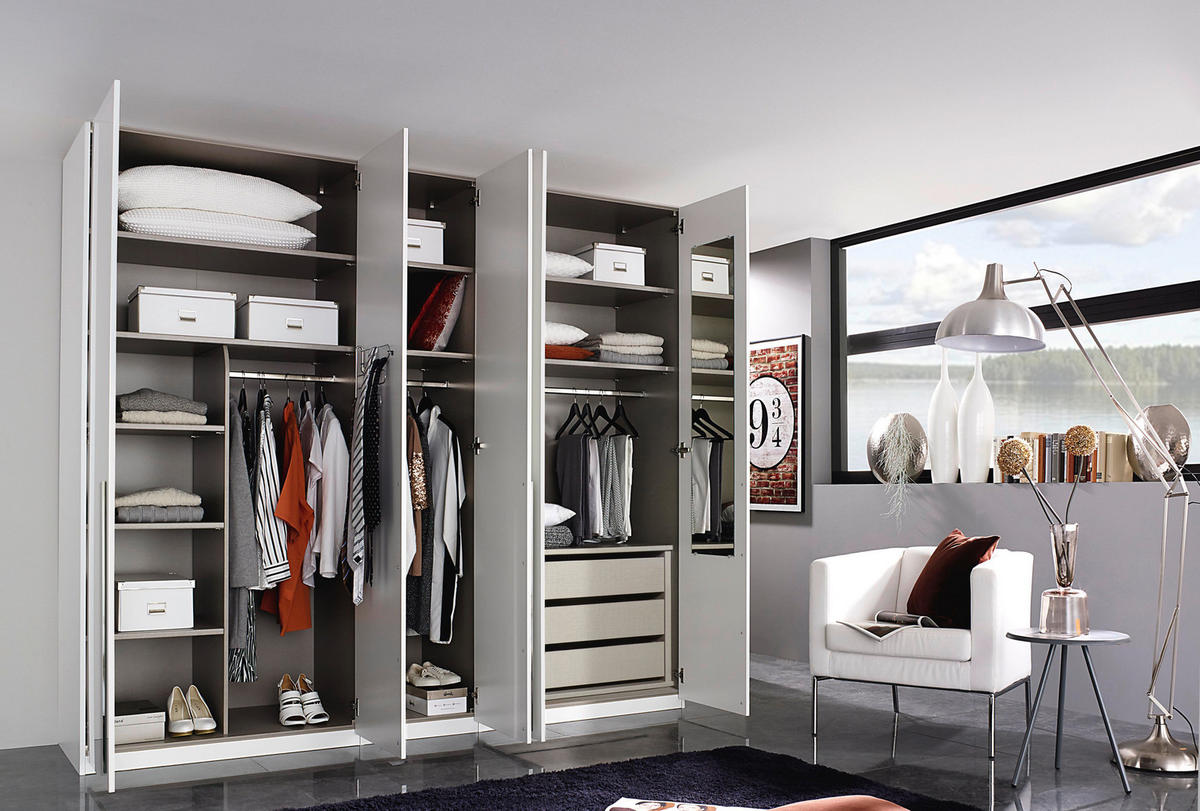 DREHTÜRENSCHRANK in Weiss, Weiss Hochglanz  - Weiss Hochglanz/Chromfarben, Design, Holzwerkstoff/Metall (251/223/60cm) - home24