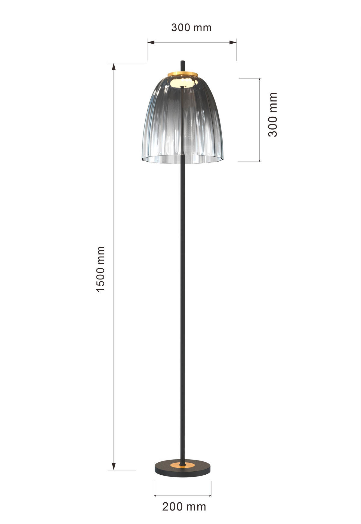 LED-STEHLEUCHTE Valence 30/150 cm  - Goldfarben/Schwarz, Design, Glas/Metall (30/150cm) - Wofi