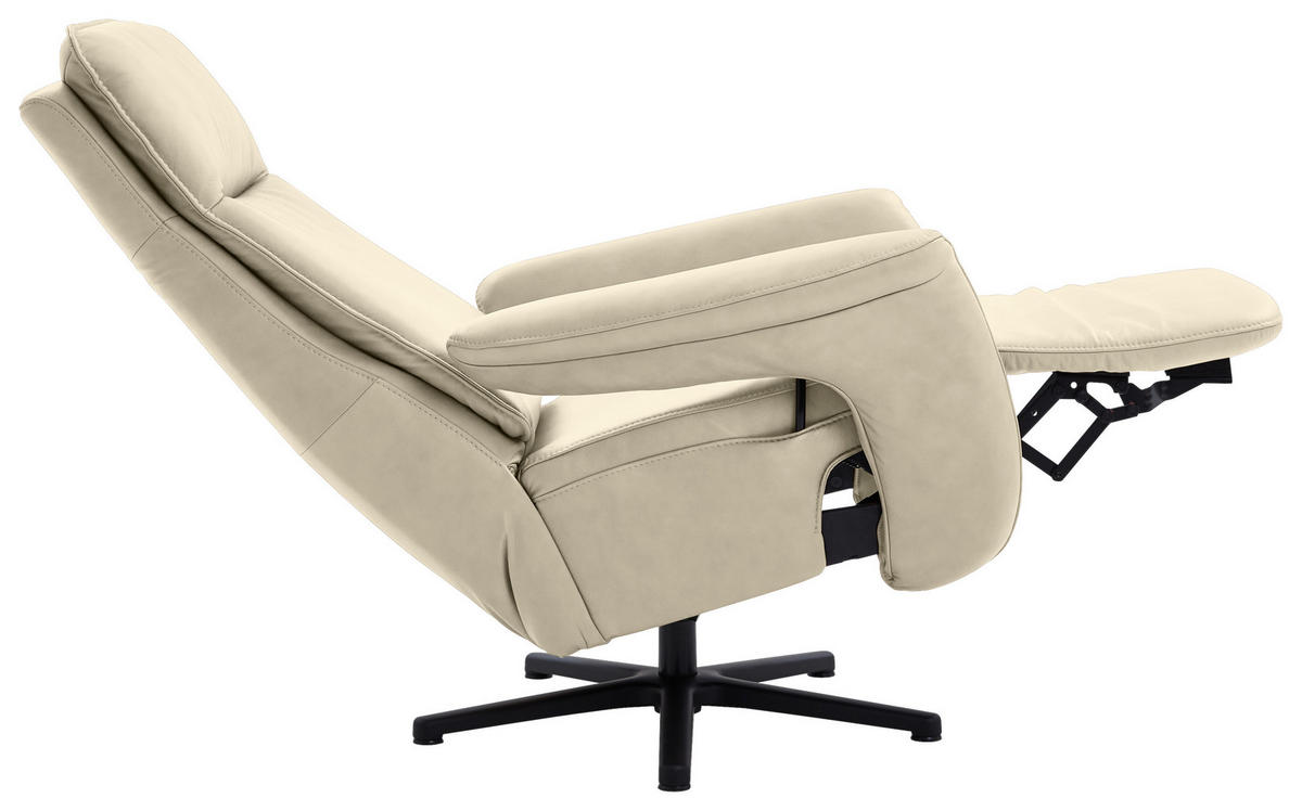 RELAXSESSEL in Leder Creme, Naturfarben  - Creme/Schwarz, Design, Leder/Metall (83/112/87-174cm) - Valdera