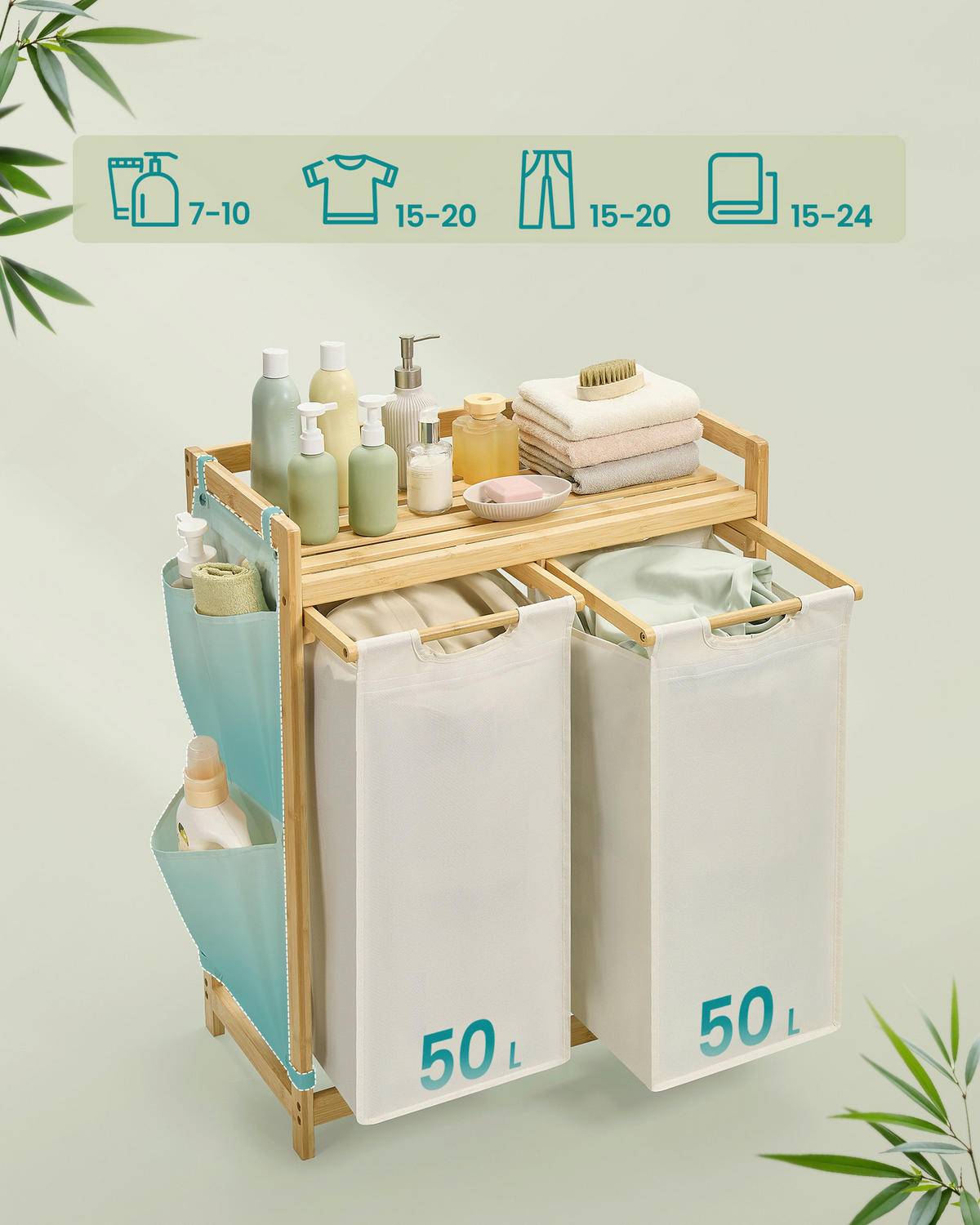 KÔŠ NA BIELIZEŇ, écru - écru, Basics, textil/prírodné materiály (63/78/33cm)