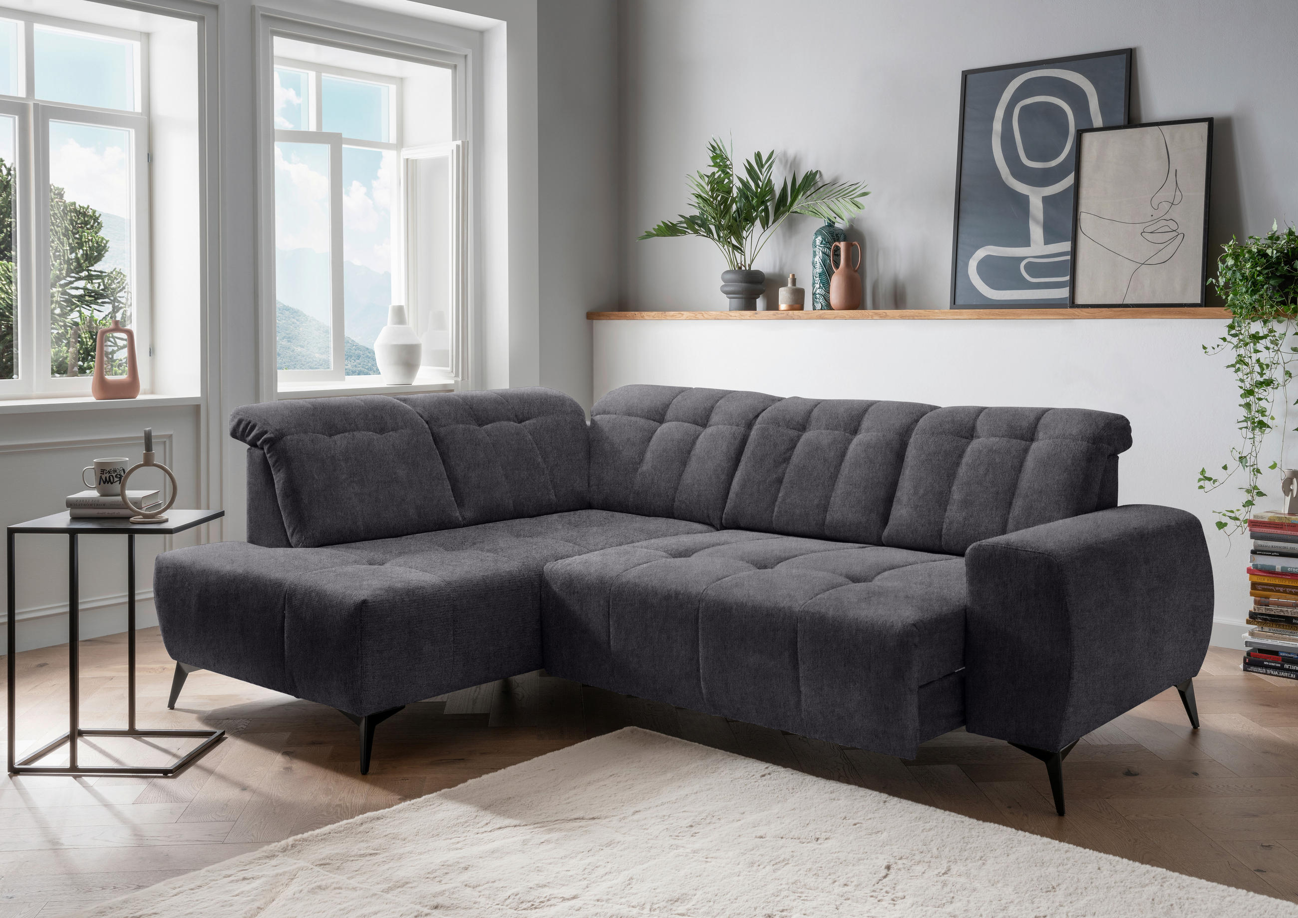 ECKSOFA in Mikrofaser Anthrazit - Anthrazit/Schwarz, Modern, Textil/Metall (200/261cm) - Livetastic