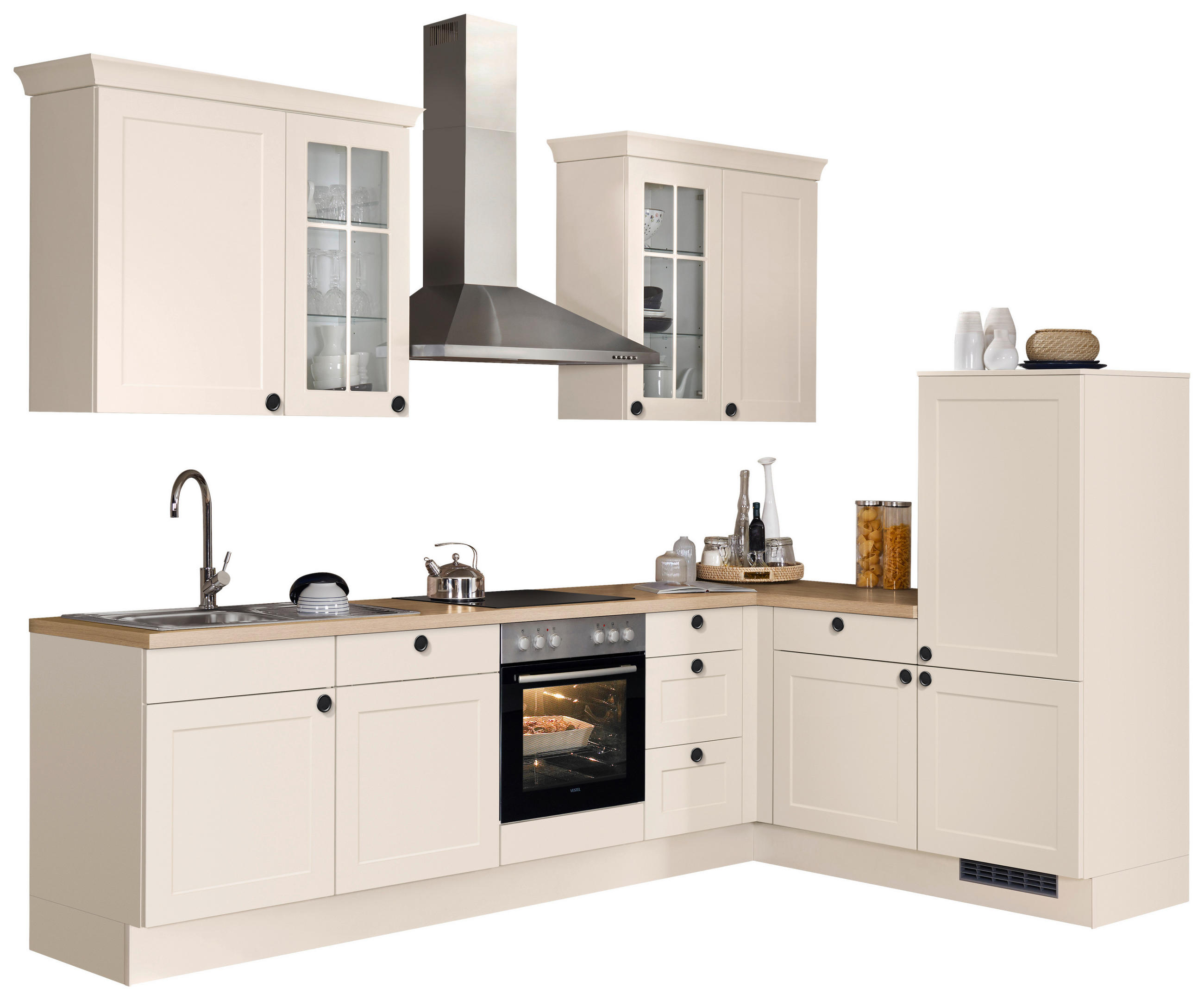 ECKKÜCHE 290,0/185,4 cm  in Magnolie  - Eichefarben/Magnolie, Basics, Glas/Holzwerkstoff (290,0/185,4cm) - Impuls