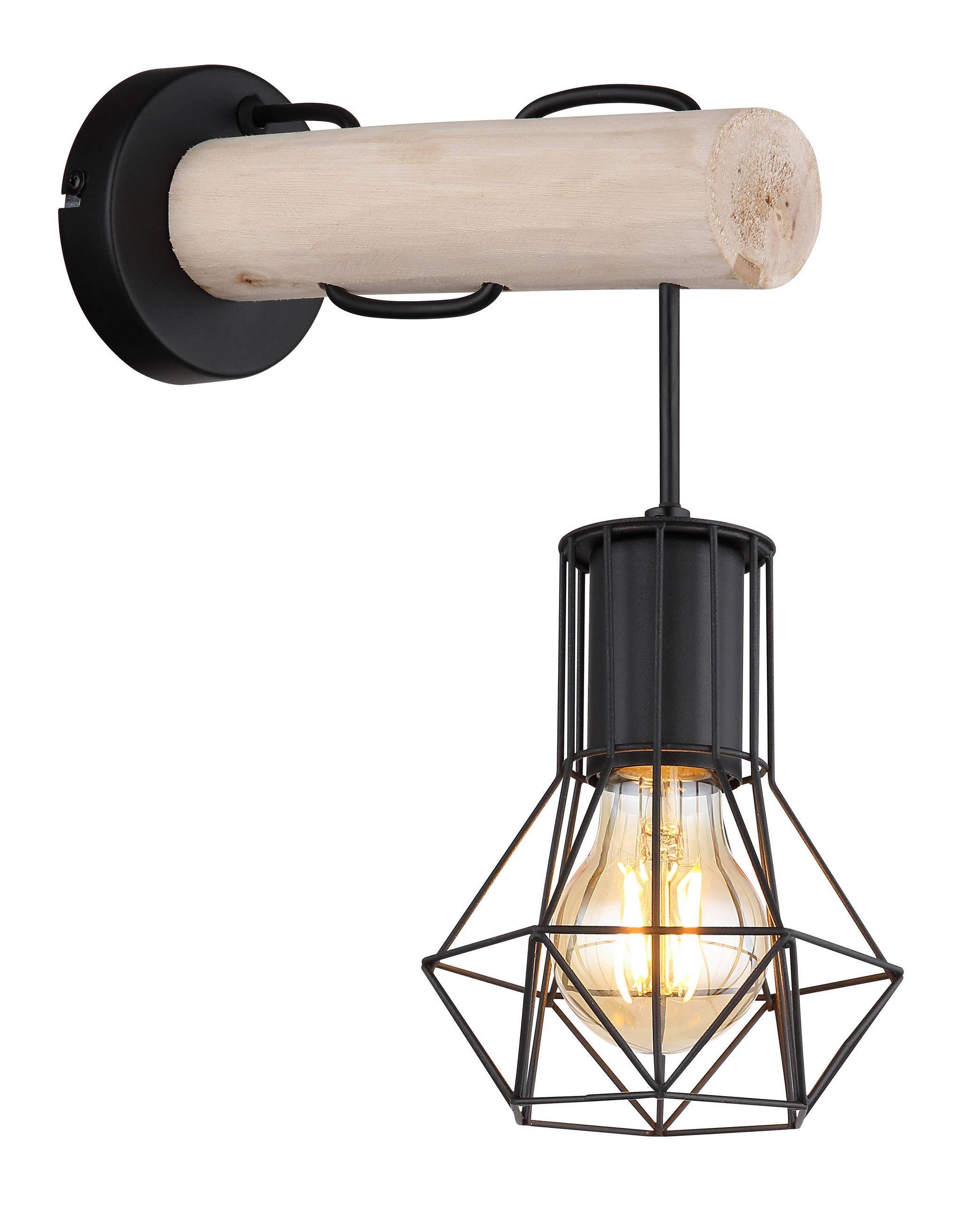 WANDLEUCHTE 13,3/27/32 cm   - Schwarz/Naturfarben, Natur, Holz/Metall (13,3/27/32cm) - Globo