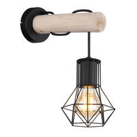 STENSKA SVETILKA   ///230 V/E27 - črna/naravne barve, Natur, kovina/les (13,3/27/32cm) - Globo