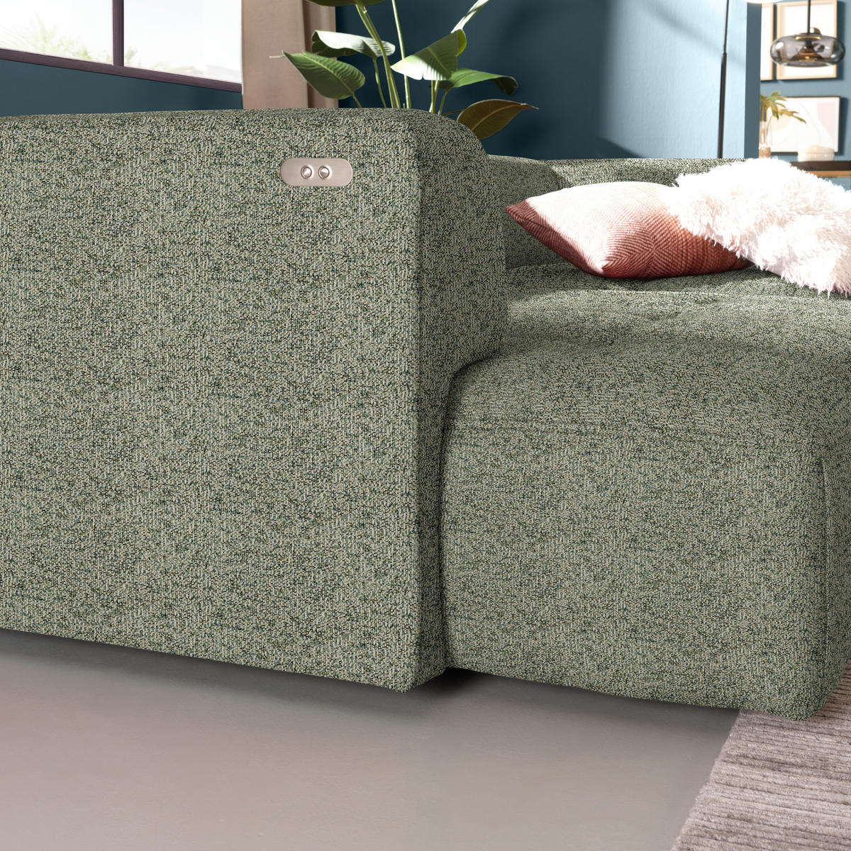 ECKSOFA Webstoff Khaki  - Khaki/Schwarz, Design, Kunststoff/Textil (288/188cm) - Welnova