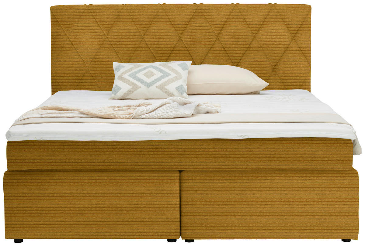 BOXSPRINGBETT 180/200 cm  in Senfgelb  - Senfgelb/Schwarz, Design, Kunststoff/Textil (180/200cm) - Xora