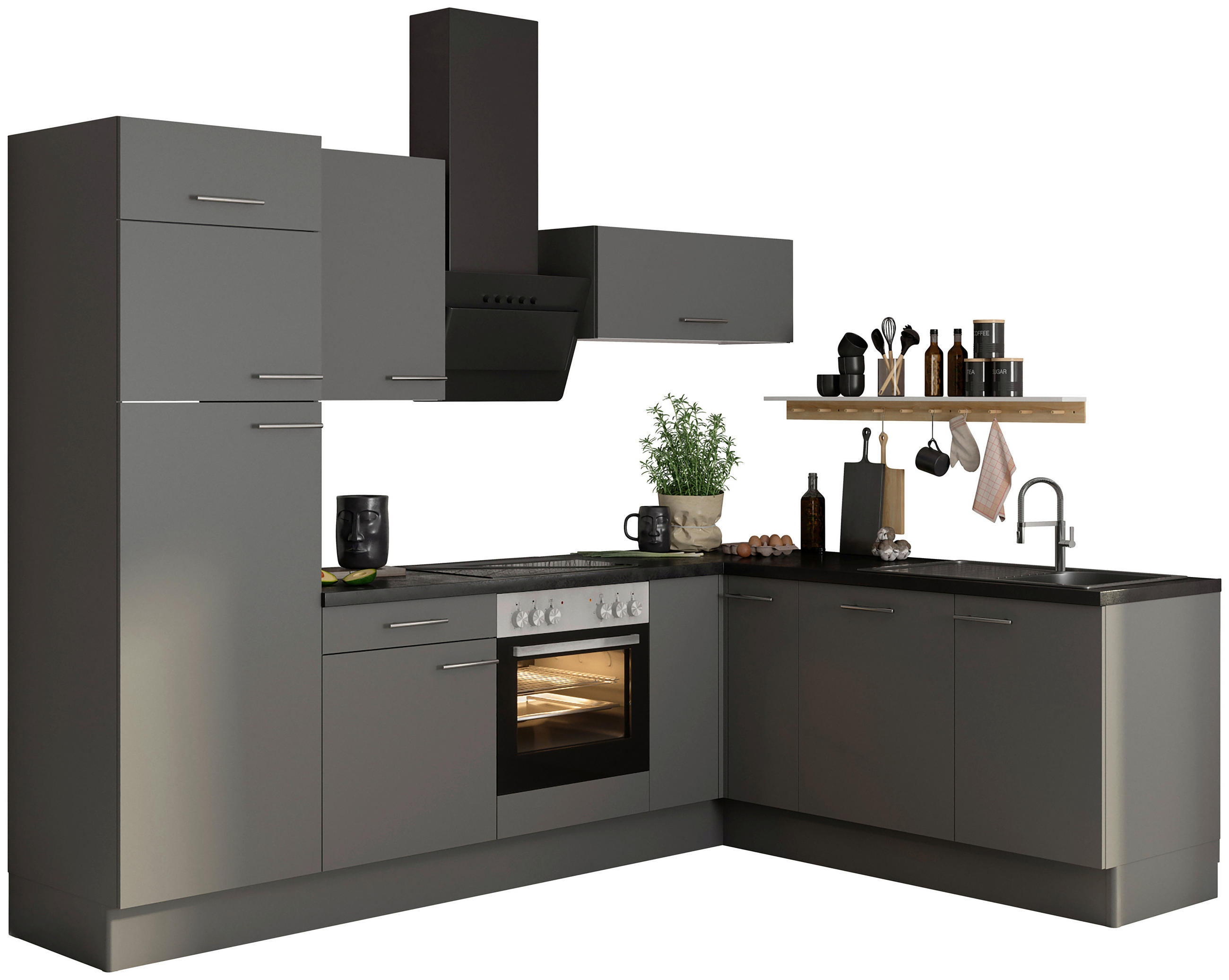 ECKKÜCHE 270/200 cm  in Grau  - Edelstahlfarben/Anthrazit, Basics, Holzwerkstoff/Metall (270/200cm) - Optifit