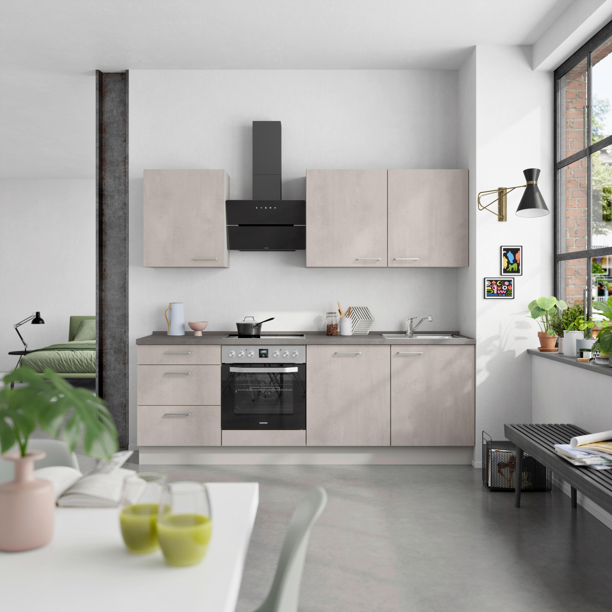 KÜCHENBLOCK Riva 240 cm  in Grau, Schieferfarben  - Schieferfarben/Edelstahlfarben, MODERN, Holzwerkstoff/Metall (240cm) - Nobilia