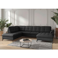 WOHNLANDSCHAFT Echtleder Schwarz  - Schwarz, Modern, Leder/Metall (212/319/164cm) - Sit & More